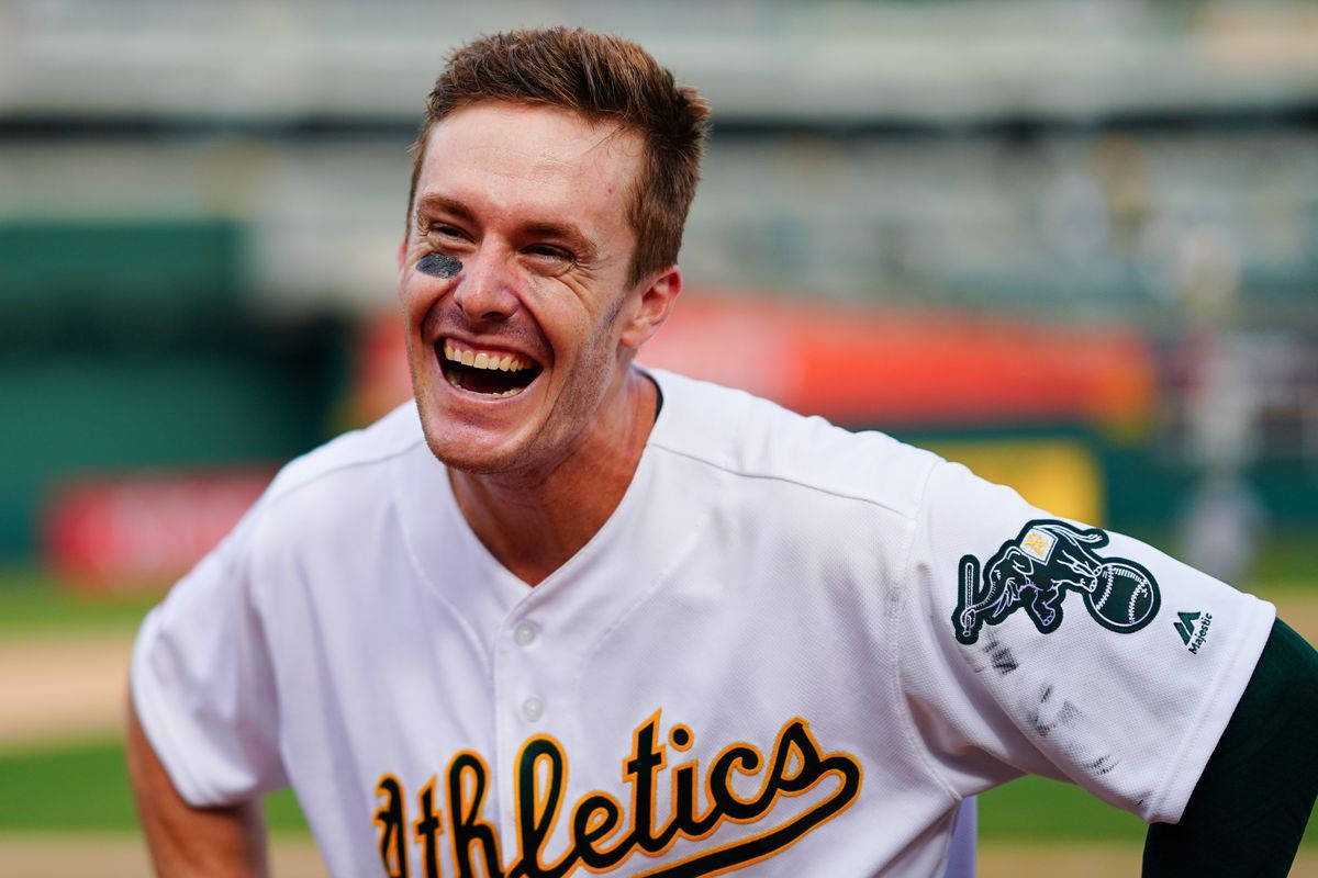 Mark Canha, Athletics uniform, black eye paint, SD Desktop Wallpaper