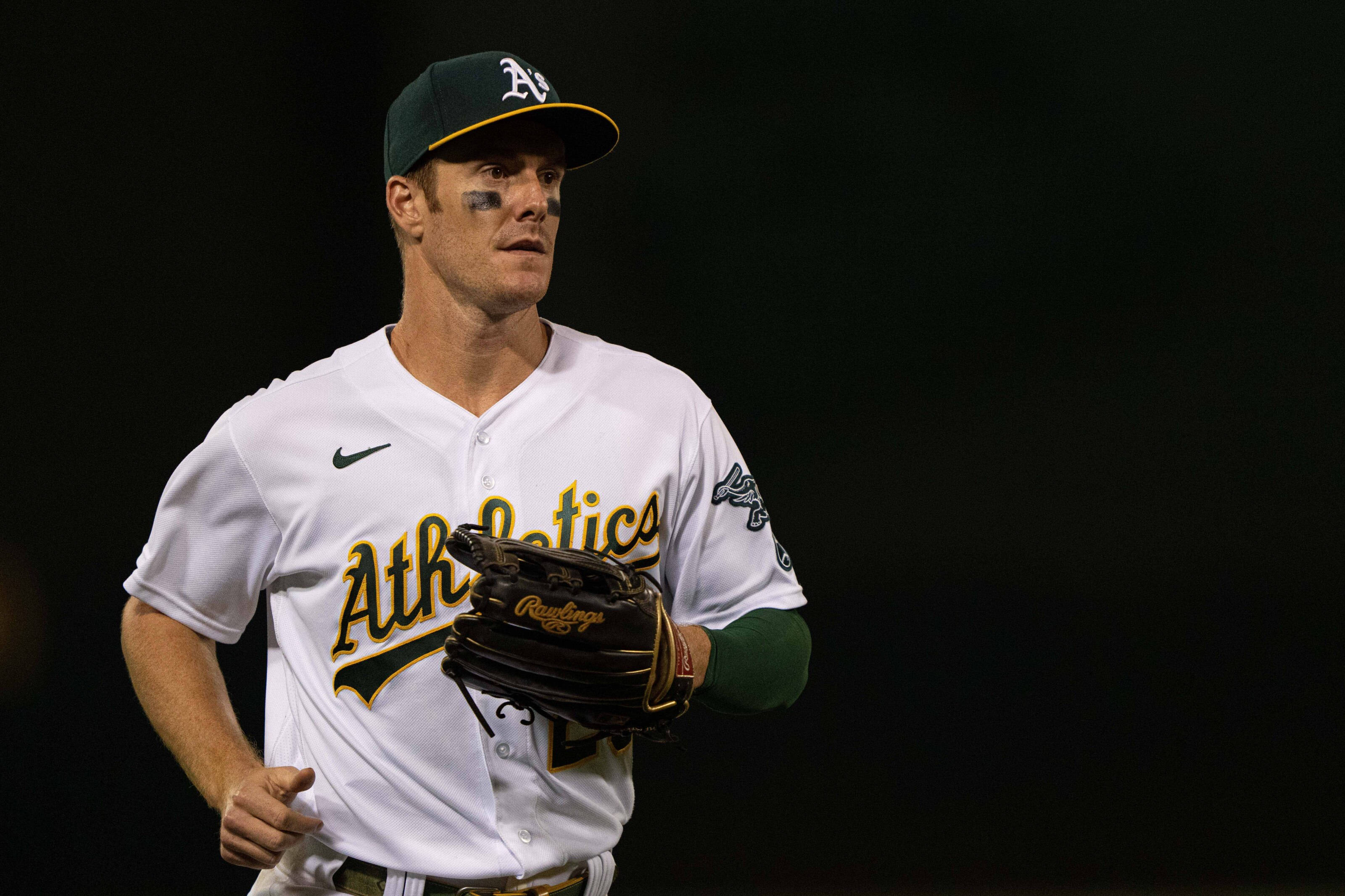 Mark Canha, Athletics uniform, stadium lights, 2K Desktop Wallpaper
