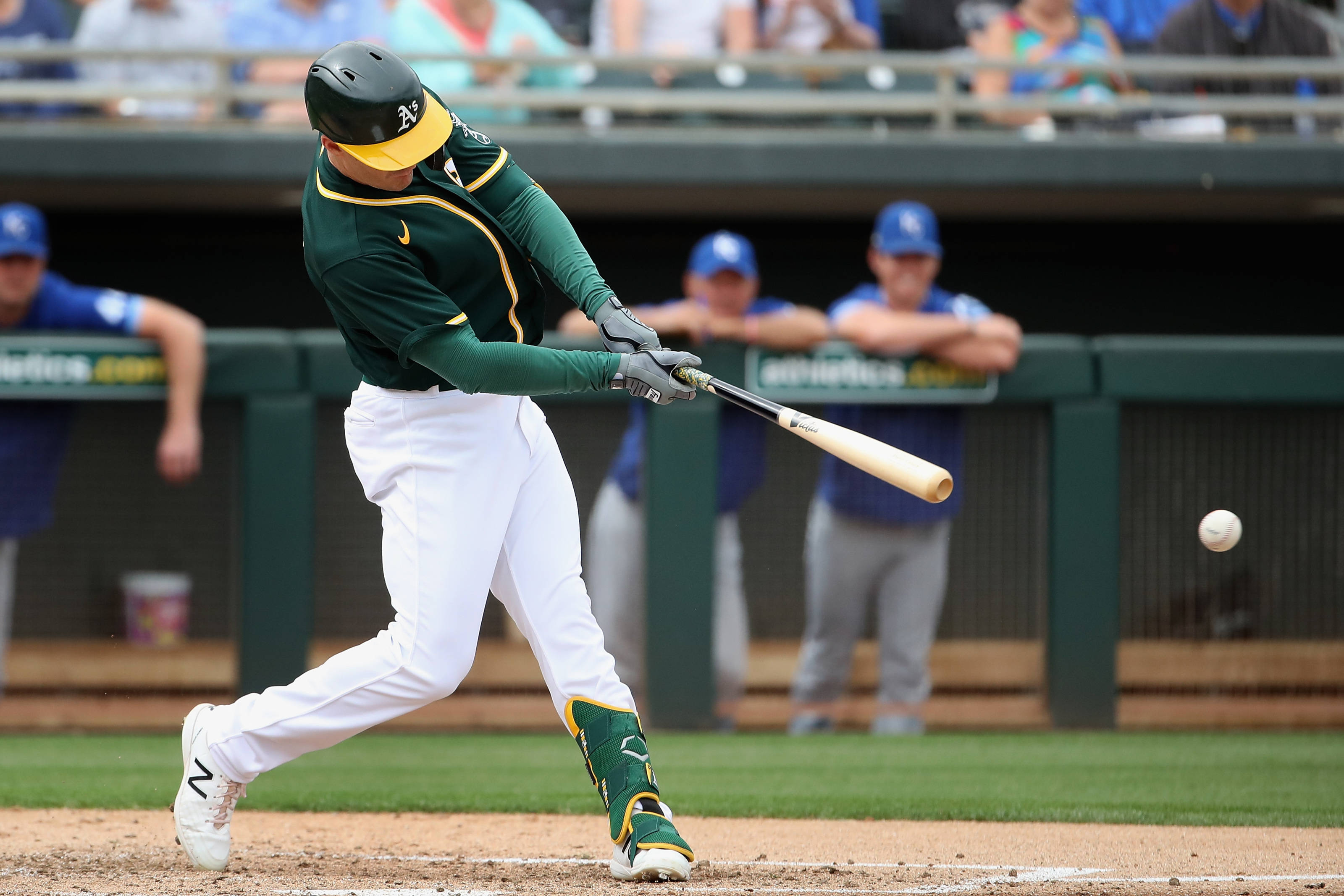 Mark Canha, green and gold uniform, white baseball, 2K Desktop Wallpaper