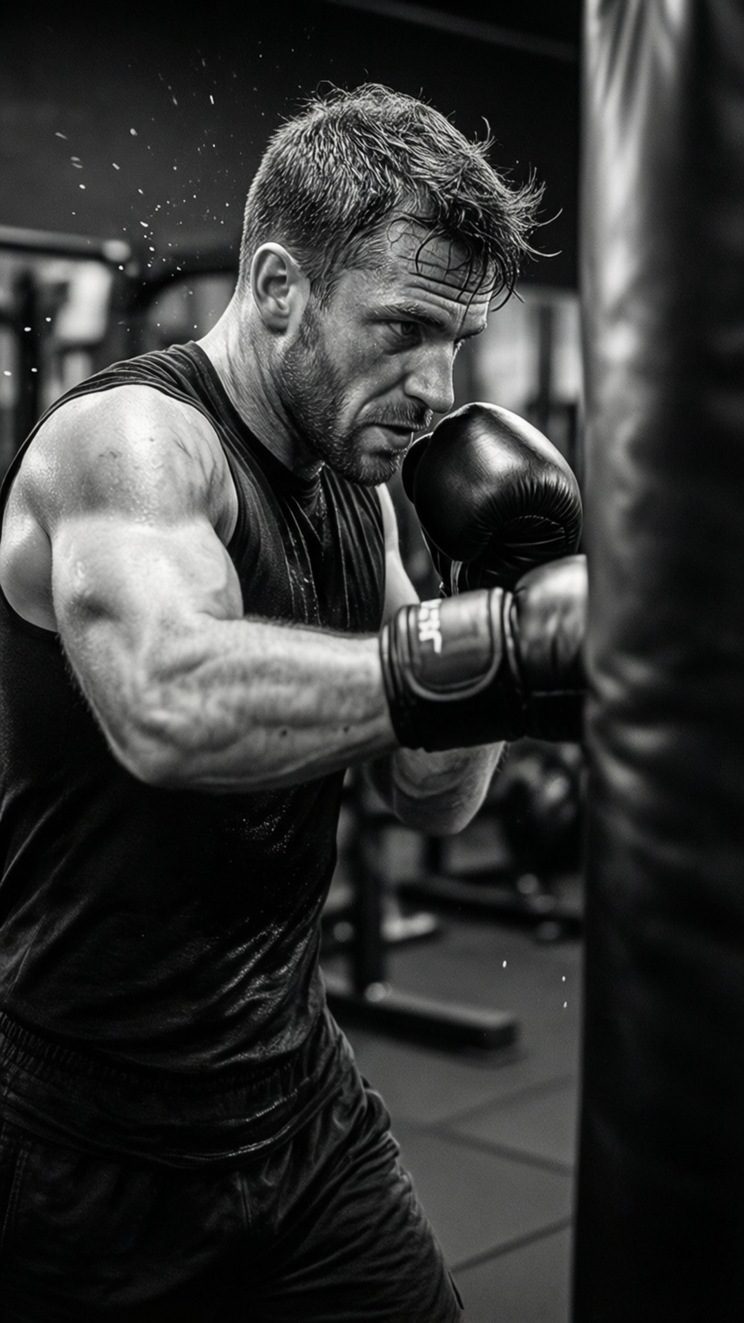 Mark Kerr, heavy bag, black and white, Full HD Phone Wallpaper