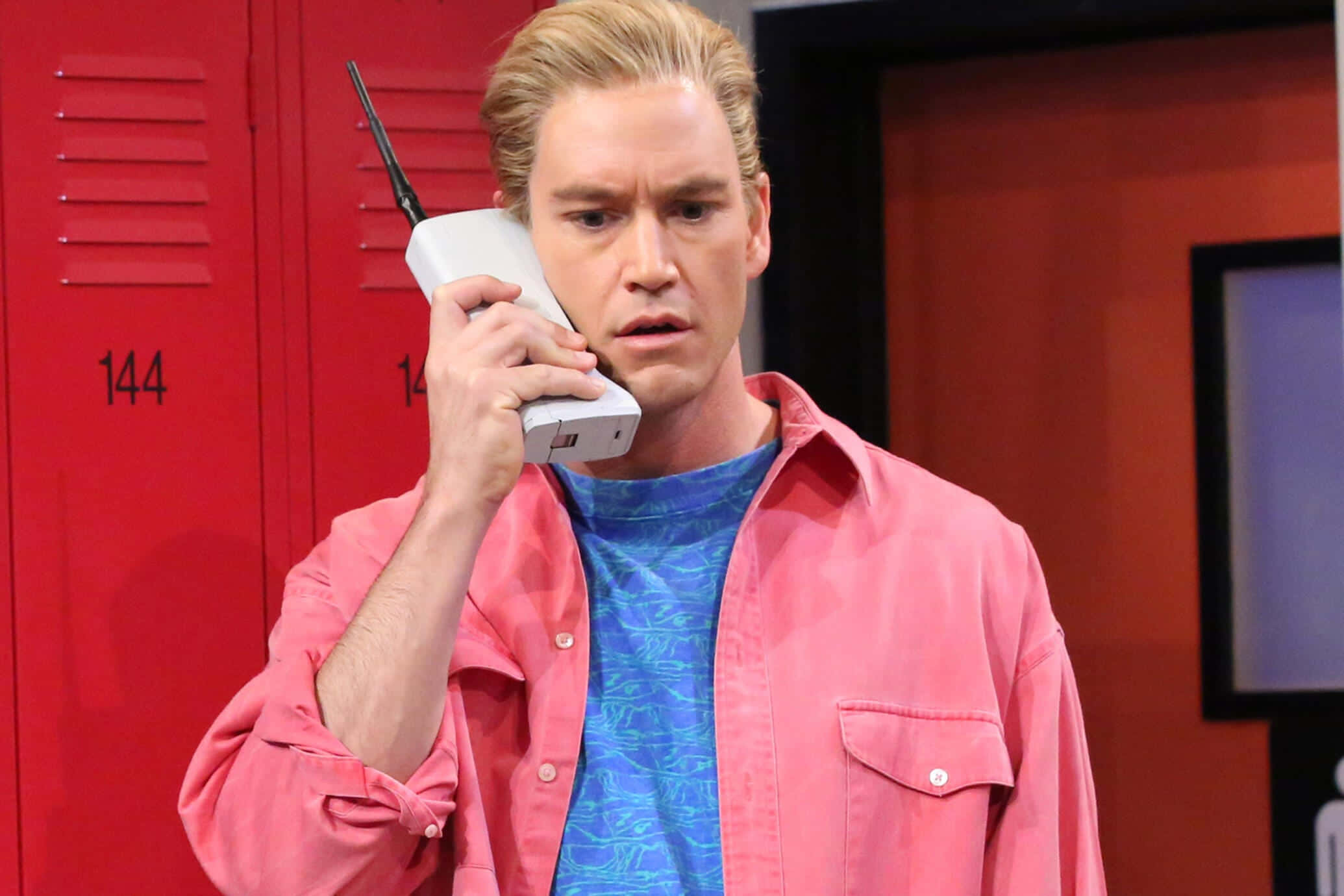 Mark-paul Gosselaar, pink shirt, white cordless phone, Full HD Desktop Wallpaper