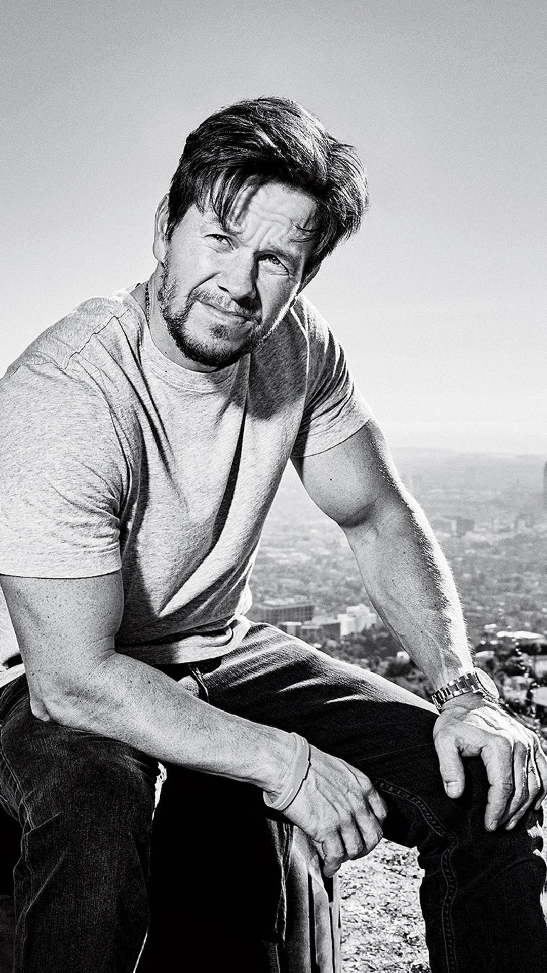 Mark Wahlberg, black and white, hill, Full HD Phone Wallpaper