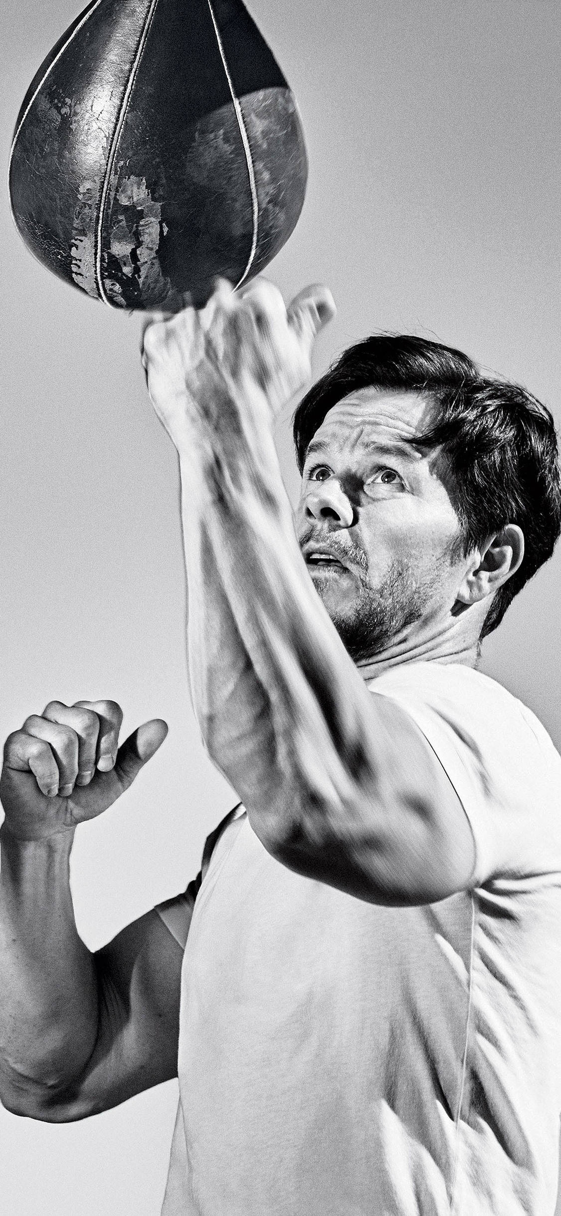 Mark Wahlberg, white shirt, worn leather punching bag, Full HD Phone Wallpaper
