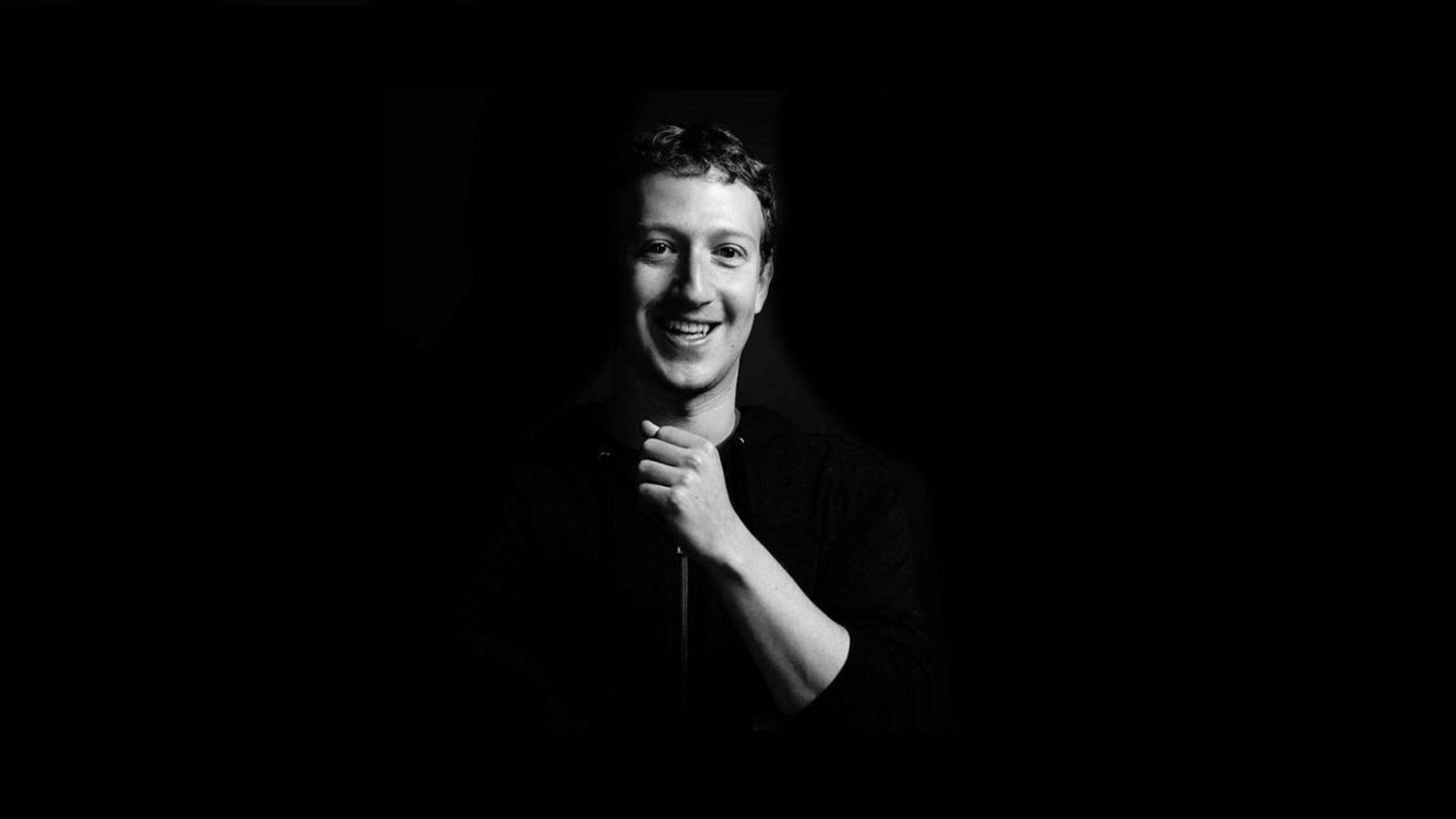Mark zuckerberg, black and white portrait, smiling man, 2K Desktop Wallpaper