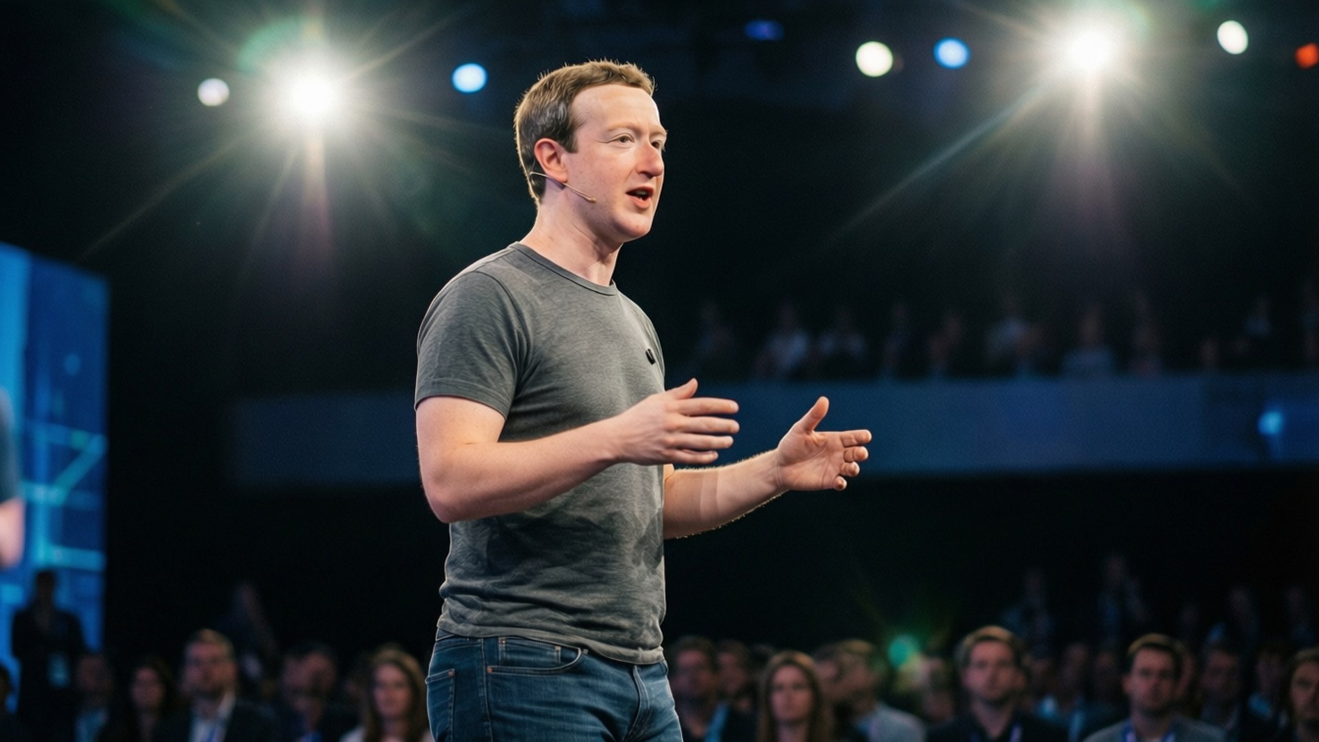 Mark zuckerberg, gray tshirt, jeans, Full HD Desktop Wallpaper