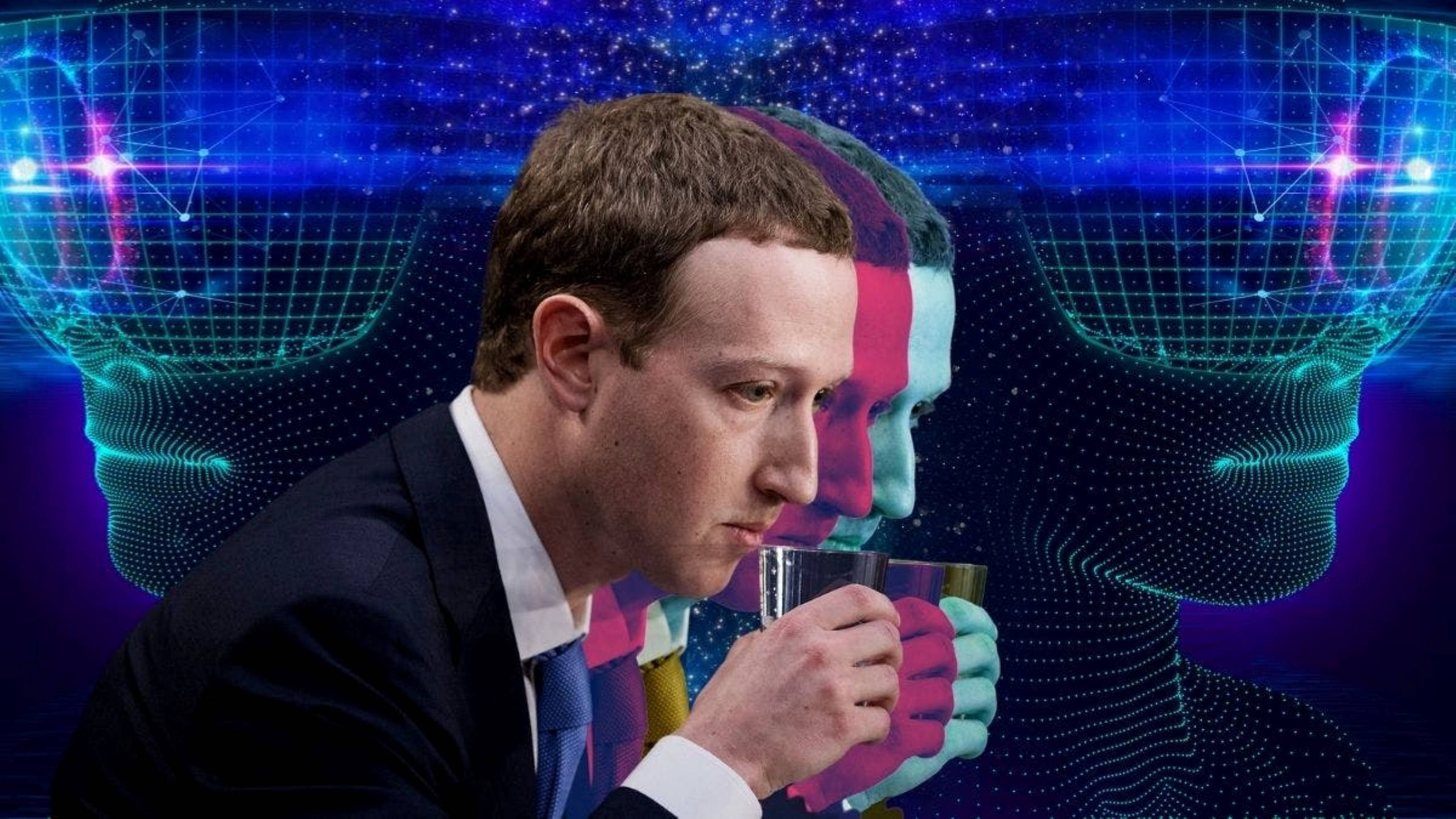 Mark Zuckerberg, VR Art, cosmic digital background, 2K Desktop Wallpaper