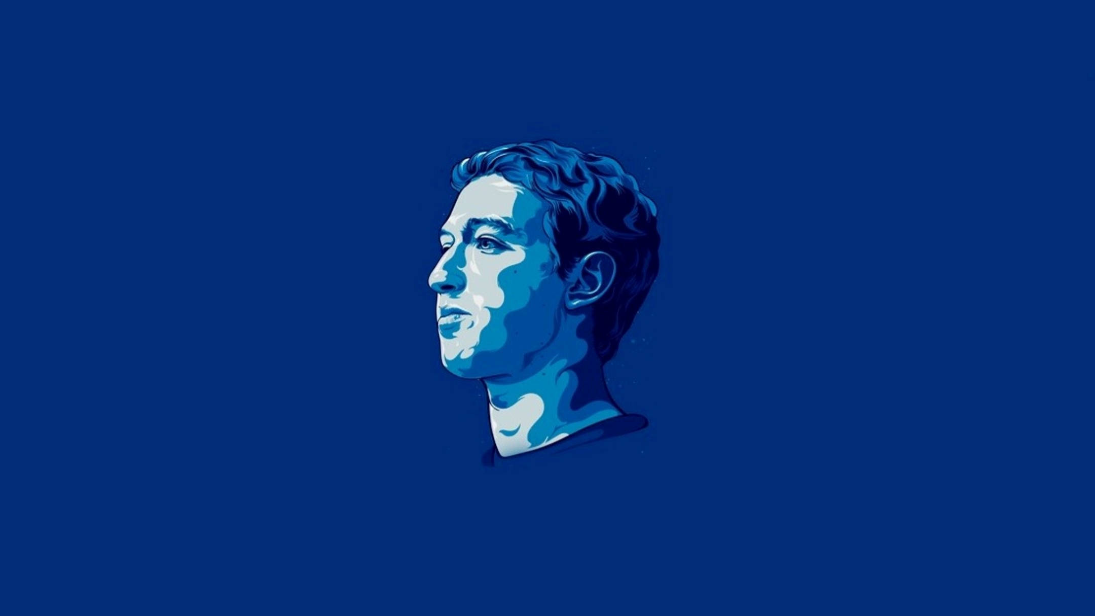 Mark Zuckerberg, blue-toned illustration, man's head in profile, Full HD Desktop Wallpaper