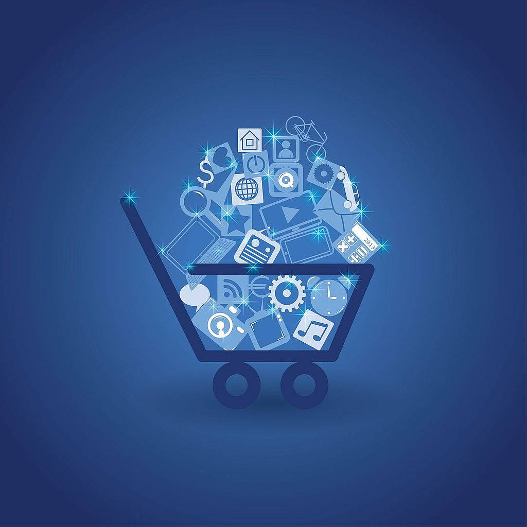 purchase cart, blue aesthetic, glowing shopping cart, SD Desktop Wallpaper