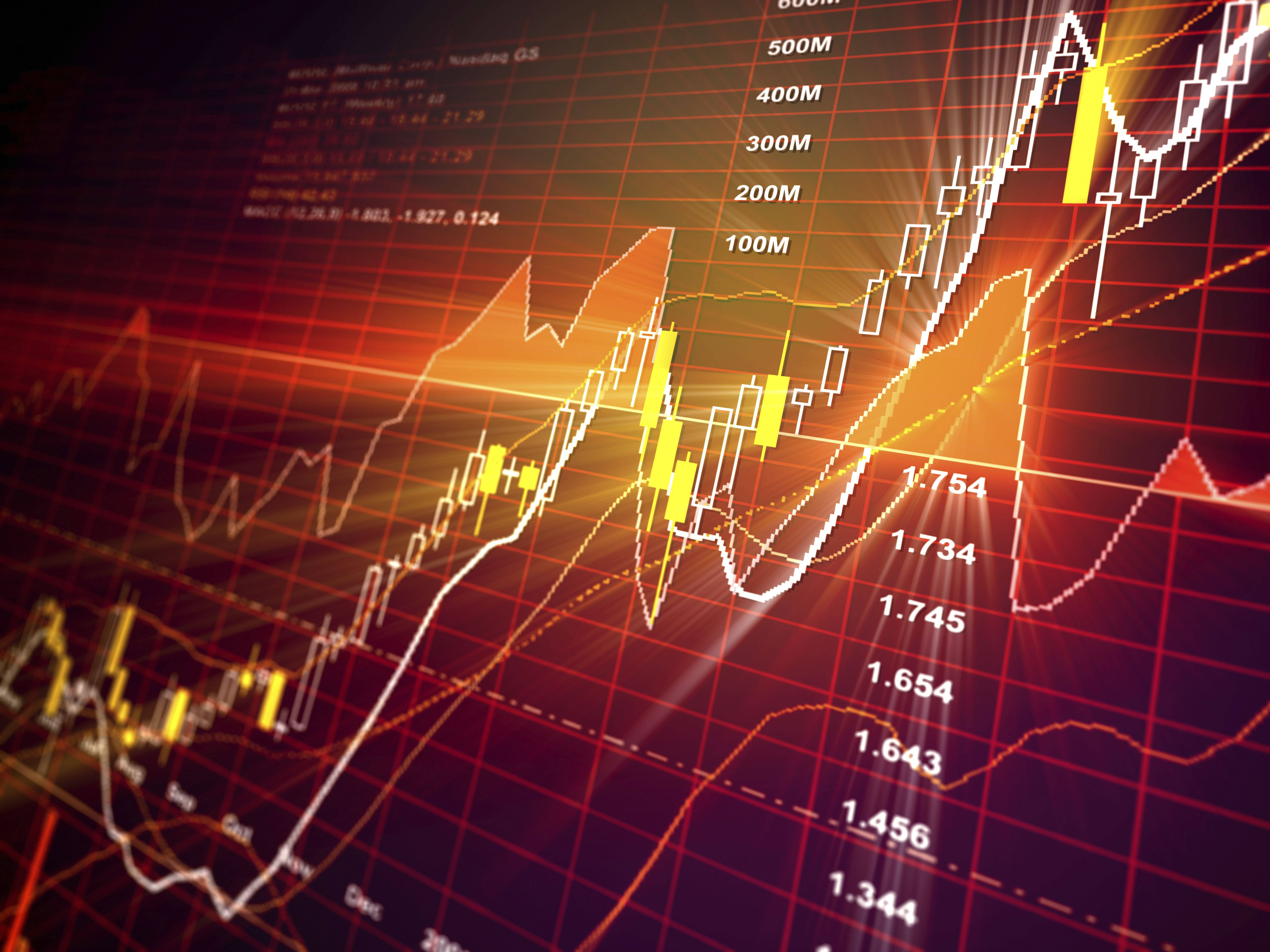 stock market, glowing candlestick graphs, numerical data, 5K Desktop Wallpaper