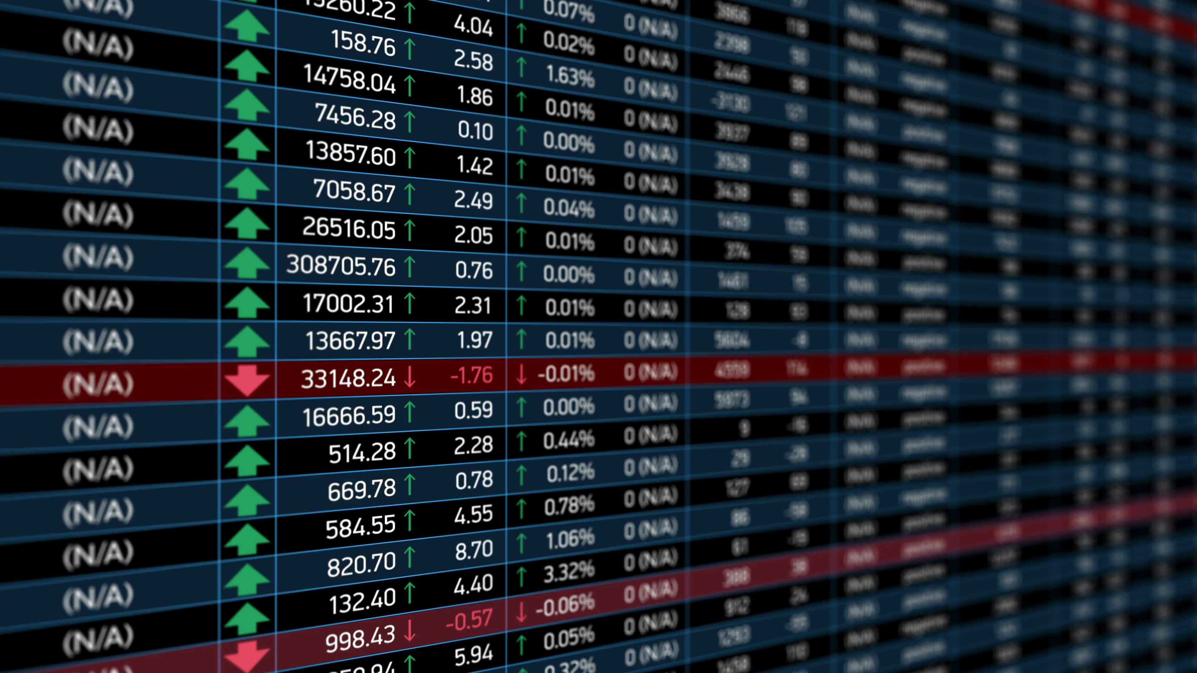stock ticker board, green up arrows, red down arrows, 4K Desktop Wallpaper