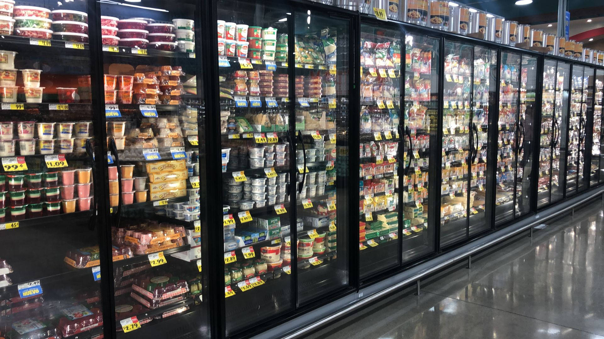 frozen goods market, glass-fronted freezer cases, supermarket, Full HD Desktop Wallpaper