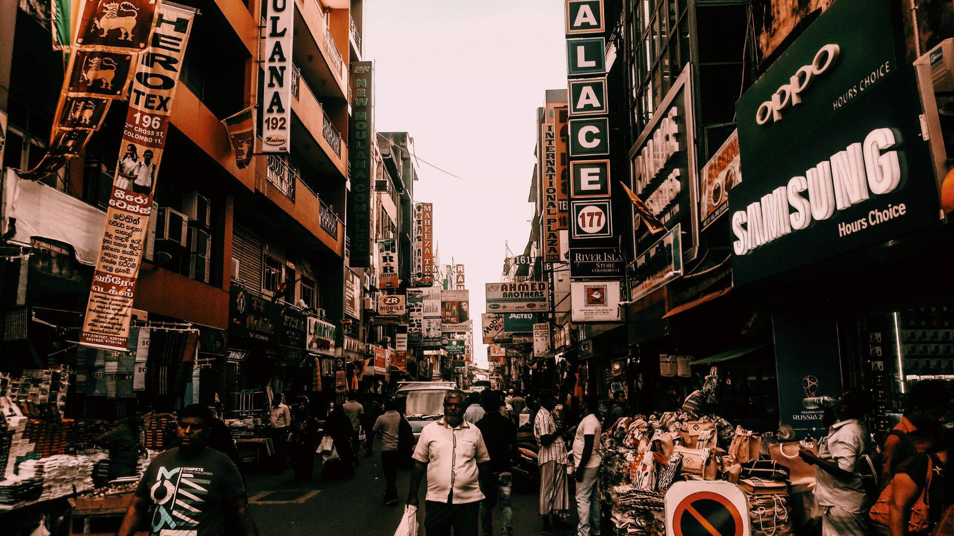 Market, billboards, urban alleyway, Full HD Desktop Wallpaper