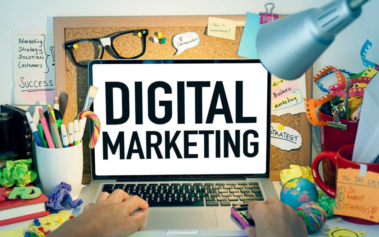 Digital Marketing, laptop, cluttered creative workspace, HD Desktop Wallpaper