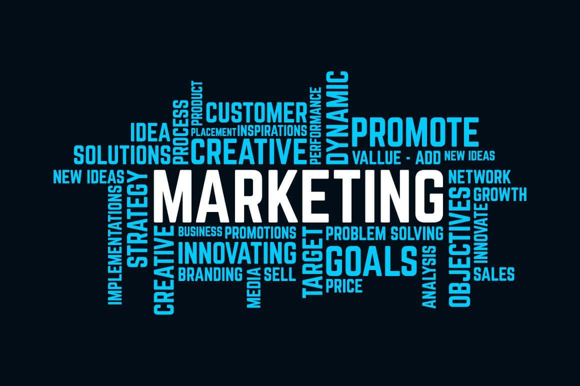 MARKETING, blue, word cloud, SD Desktop Wallpaper