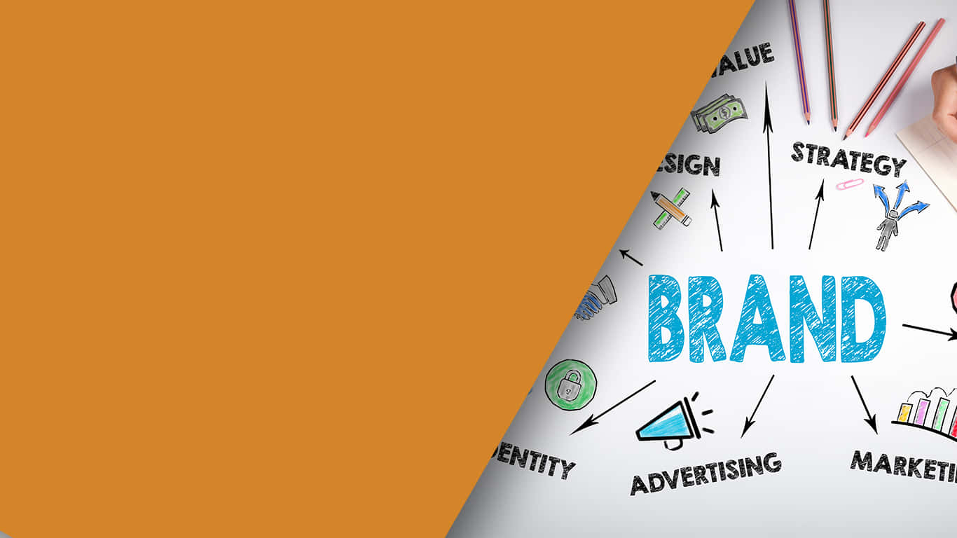 BRAND, orange background, white paper, HD Desktop Wallpaper