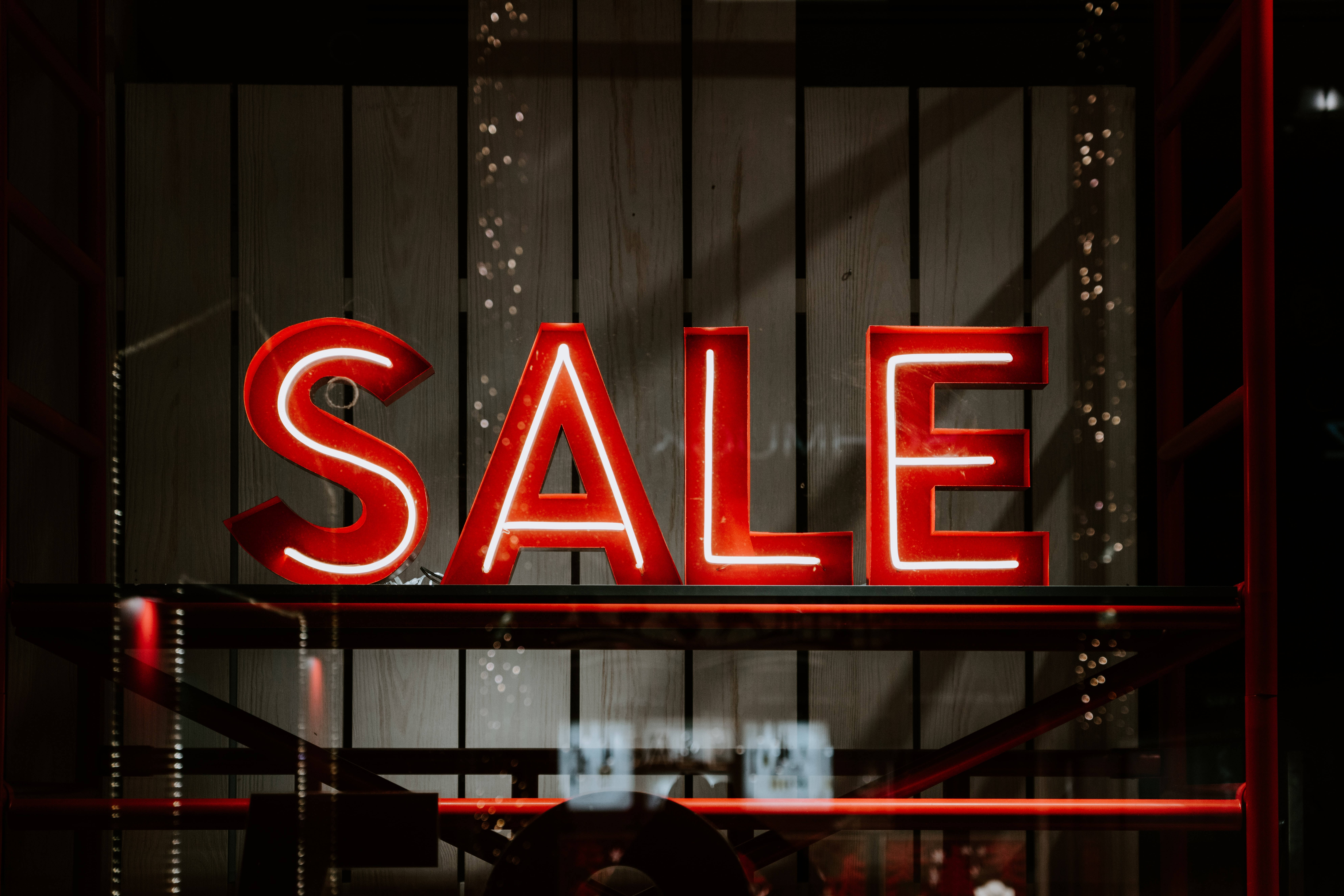 Sales, red neon sign, glowing, 8K Desktop Wallpaper