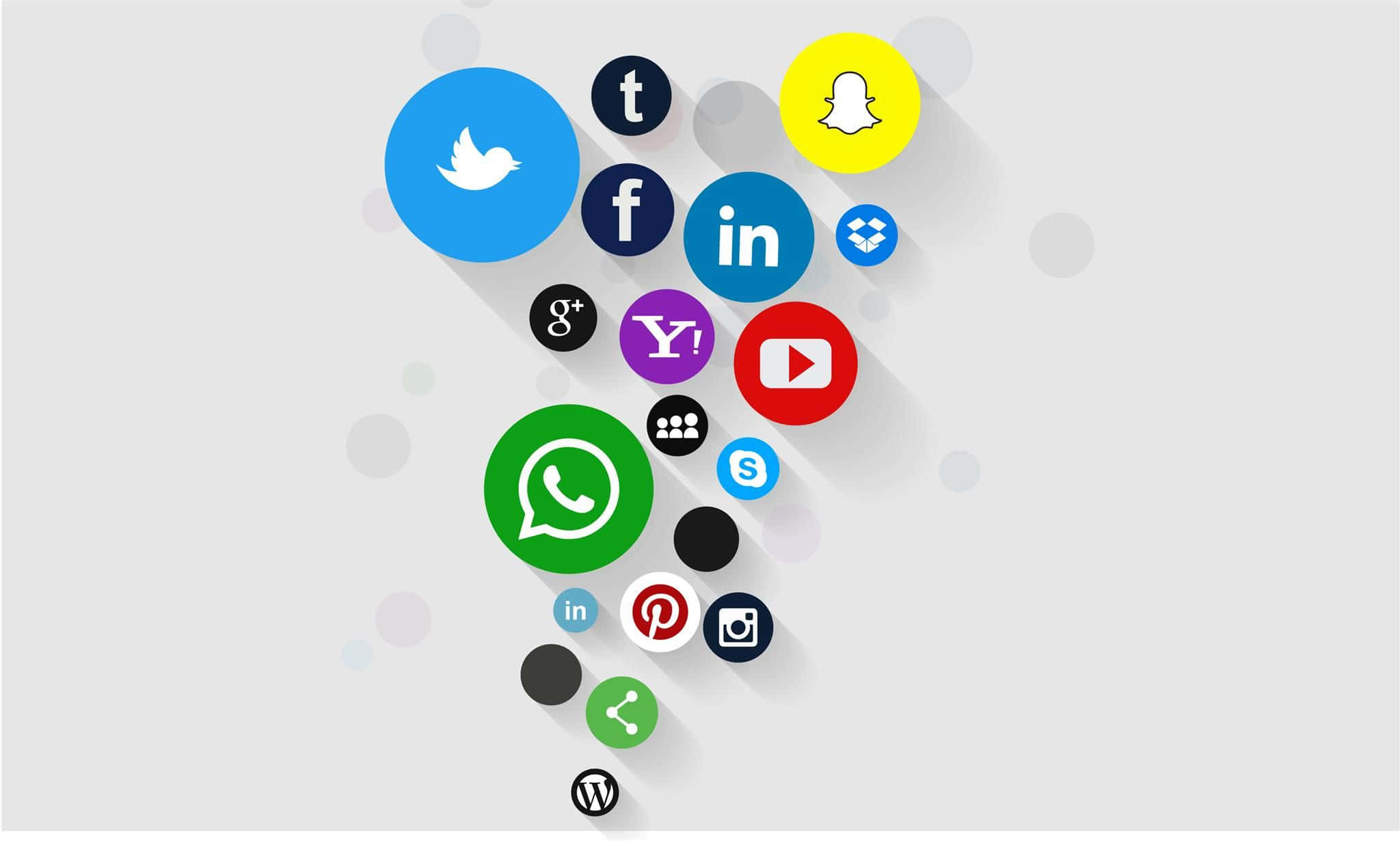 social media app icons, light gray background, stylized hand, Full HD Desktop Wallpaper