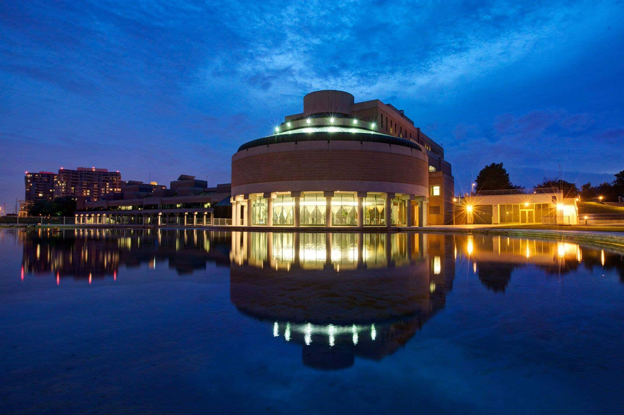 Markham, twilight, circular building, Full HD Desktop Wallpaper