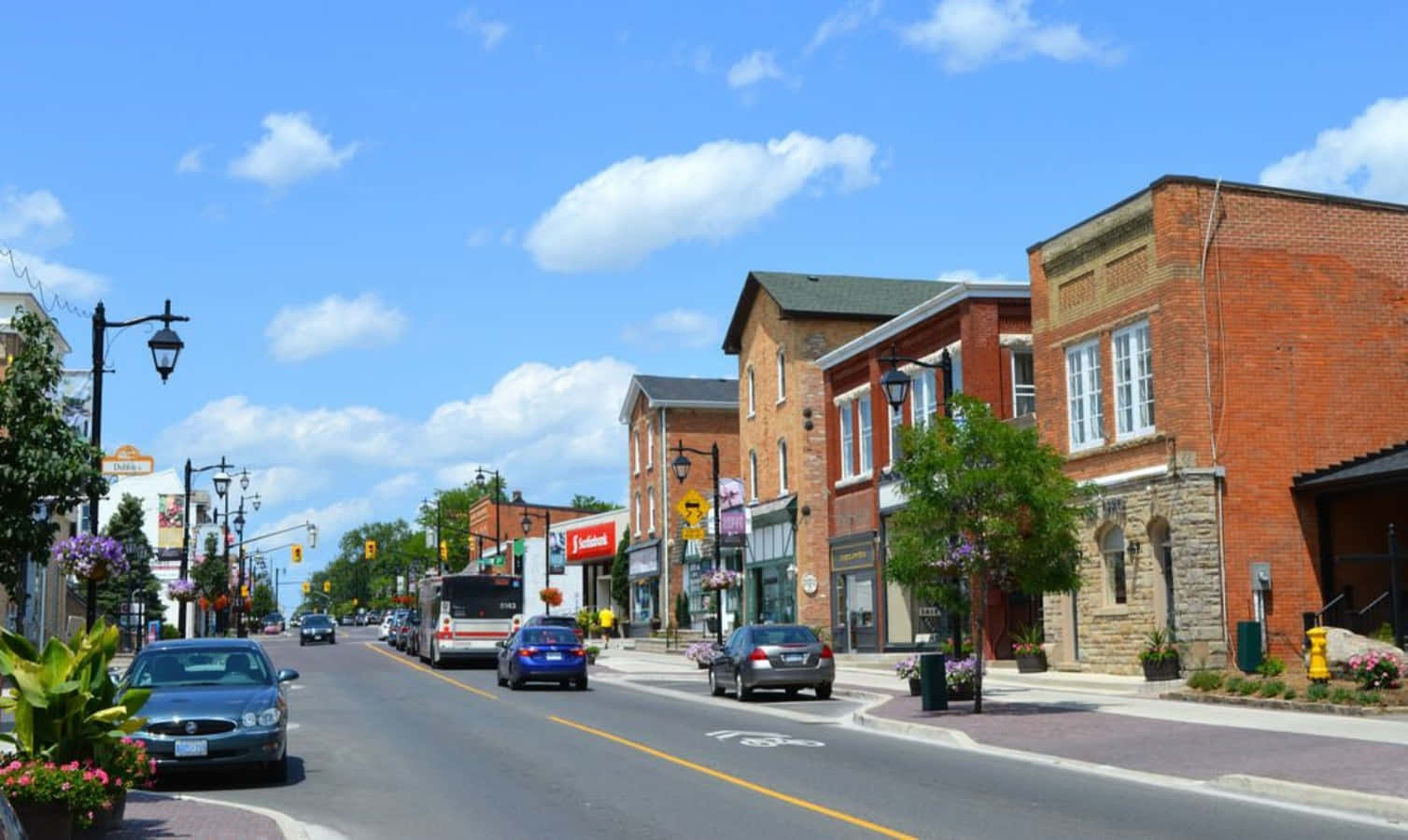 Markham, brick-lined town street, cars, HD Desktop Wallpaper
