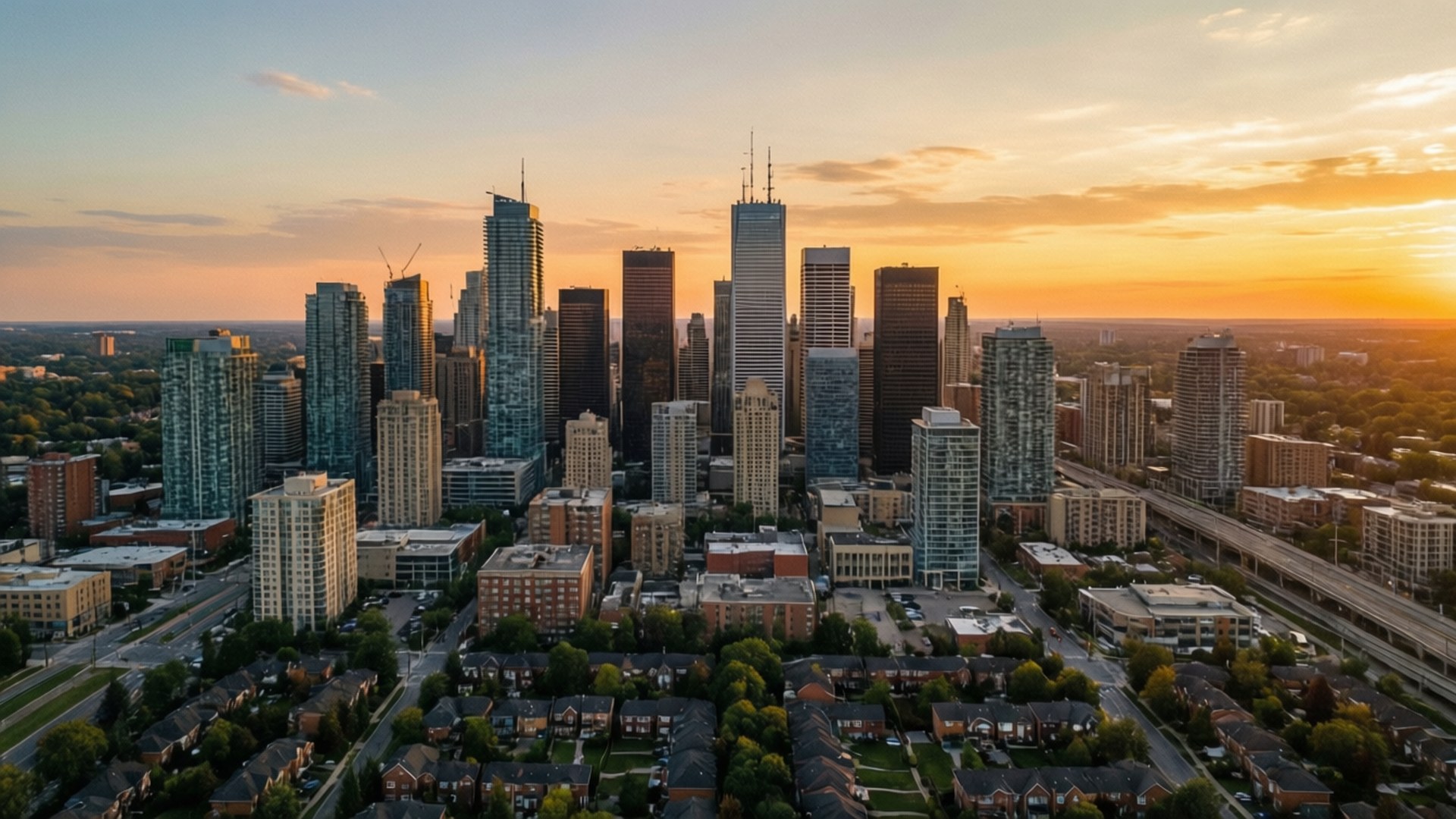 Markham, skyline, sunset, Full HD Desktop Wallpaper