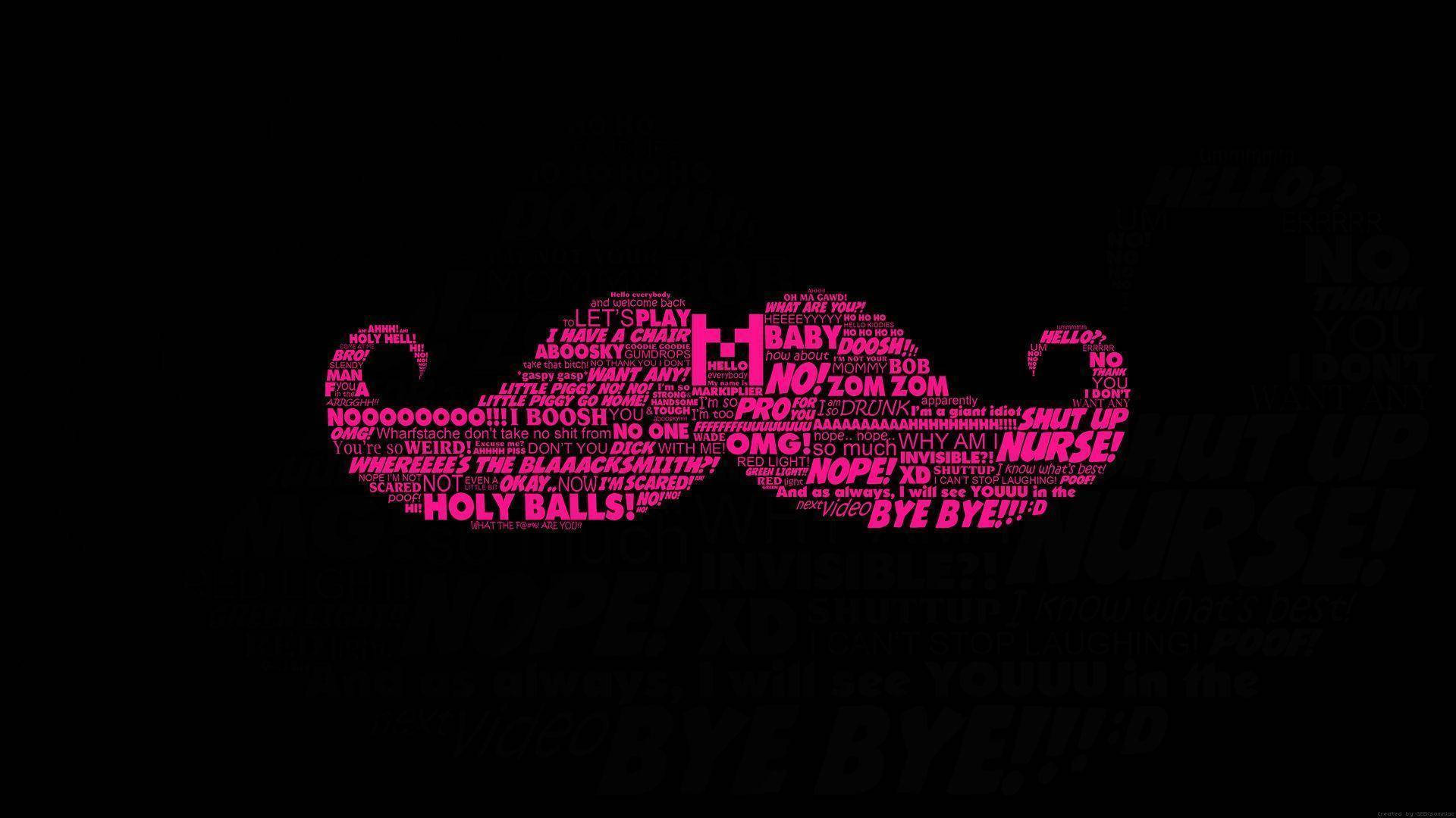 Markiplier, pink moustache, black background, Full HD Desktop Wallpaper