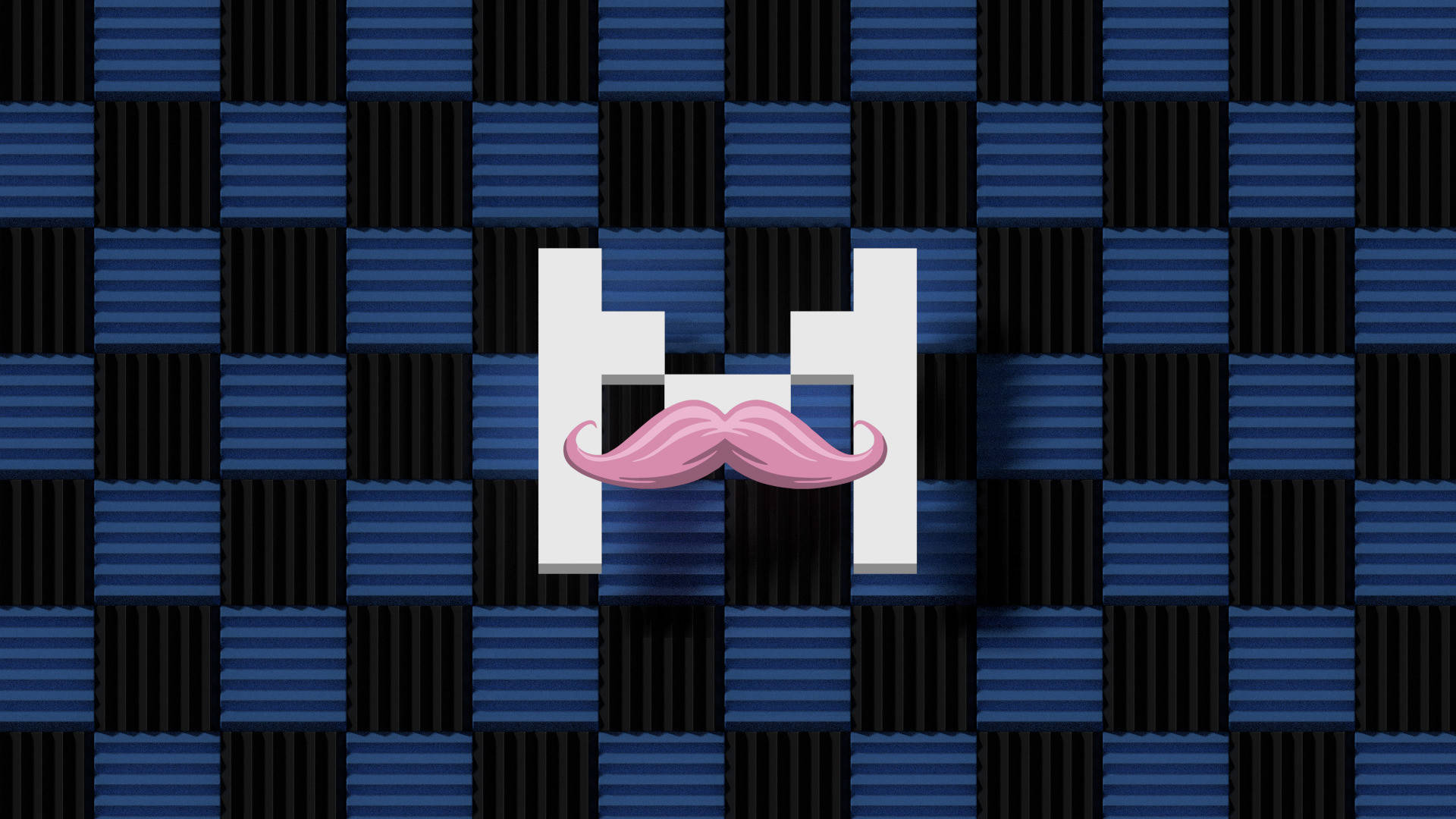 Markiplier, blue and black checkered acoustic foam, pixelated white letter H, Full HD Desktop Wallpaper