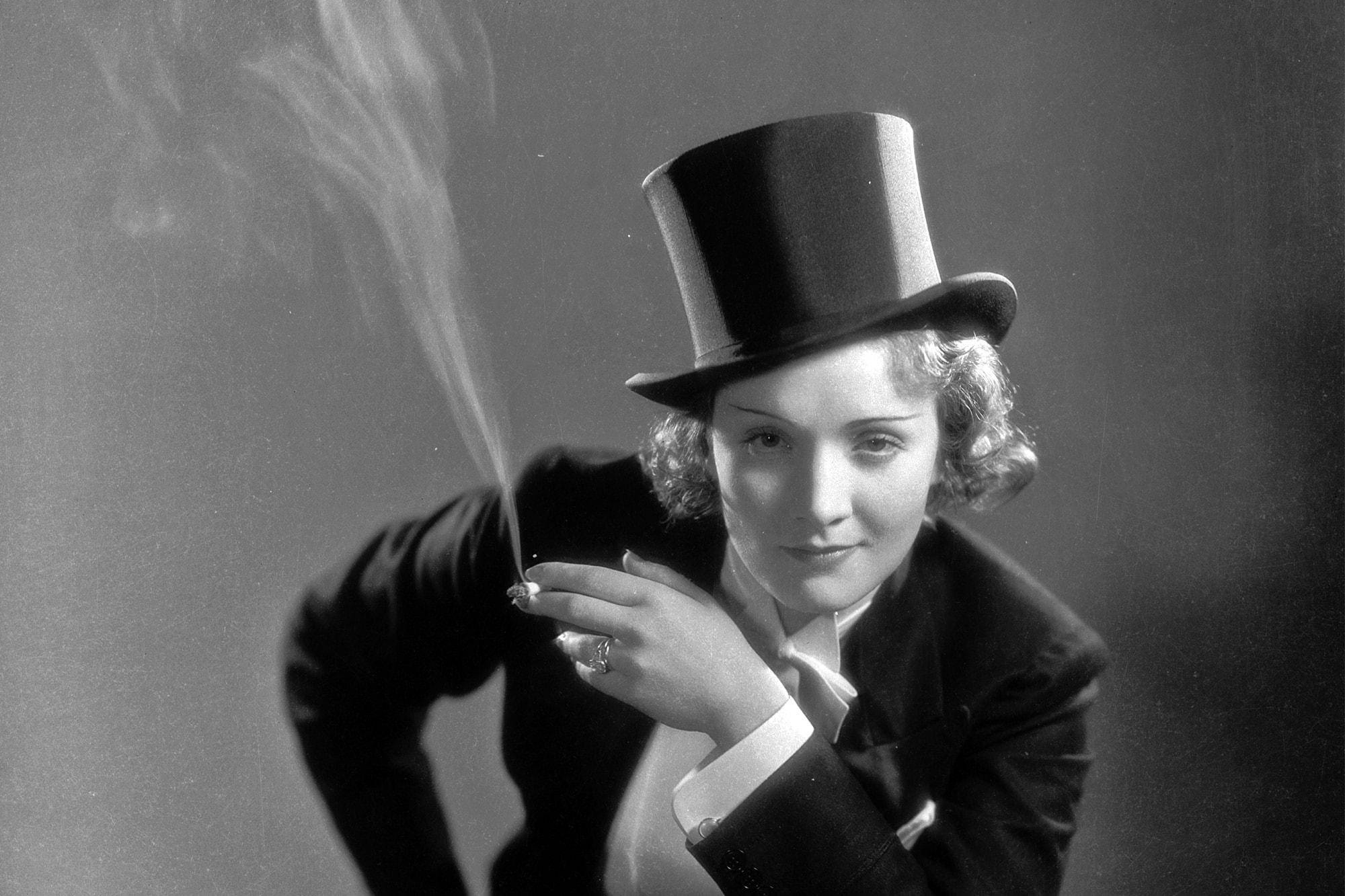 Marlene Dietrich, top hat, suit, Full HD Desktop Wallpaper