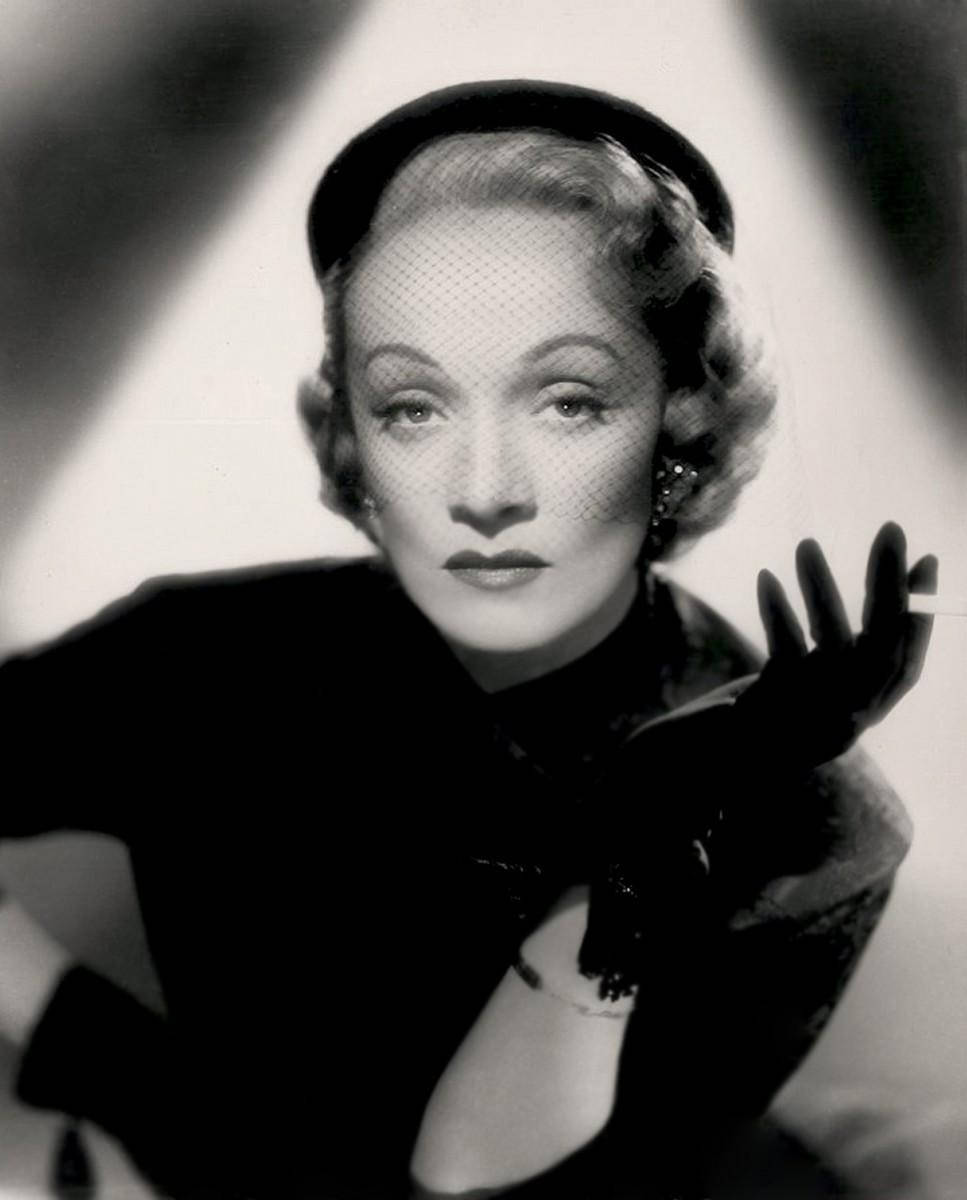 Marlene Dietrich, mourning veil, black-and-white studio portrait, SD Phone Wallpaper