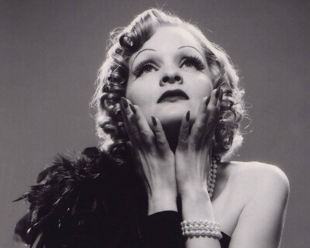 Marlene Dietrich, black feather dress, curled blonde hair, SD Desktop Wallpaper