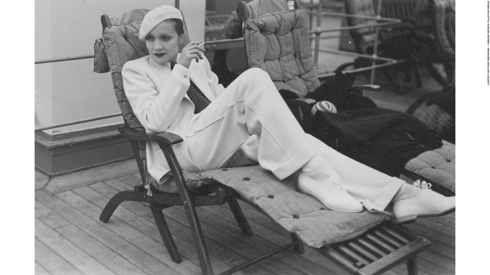 Marlene Dietrich, white suit, hat, HD Desktop Wallpaper