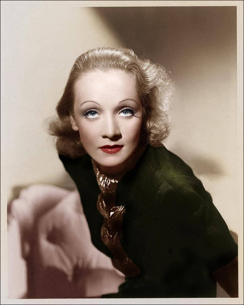 Marlene Dietrich, green dress, blonde waves, SD Phone Wallpaper