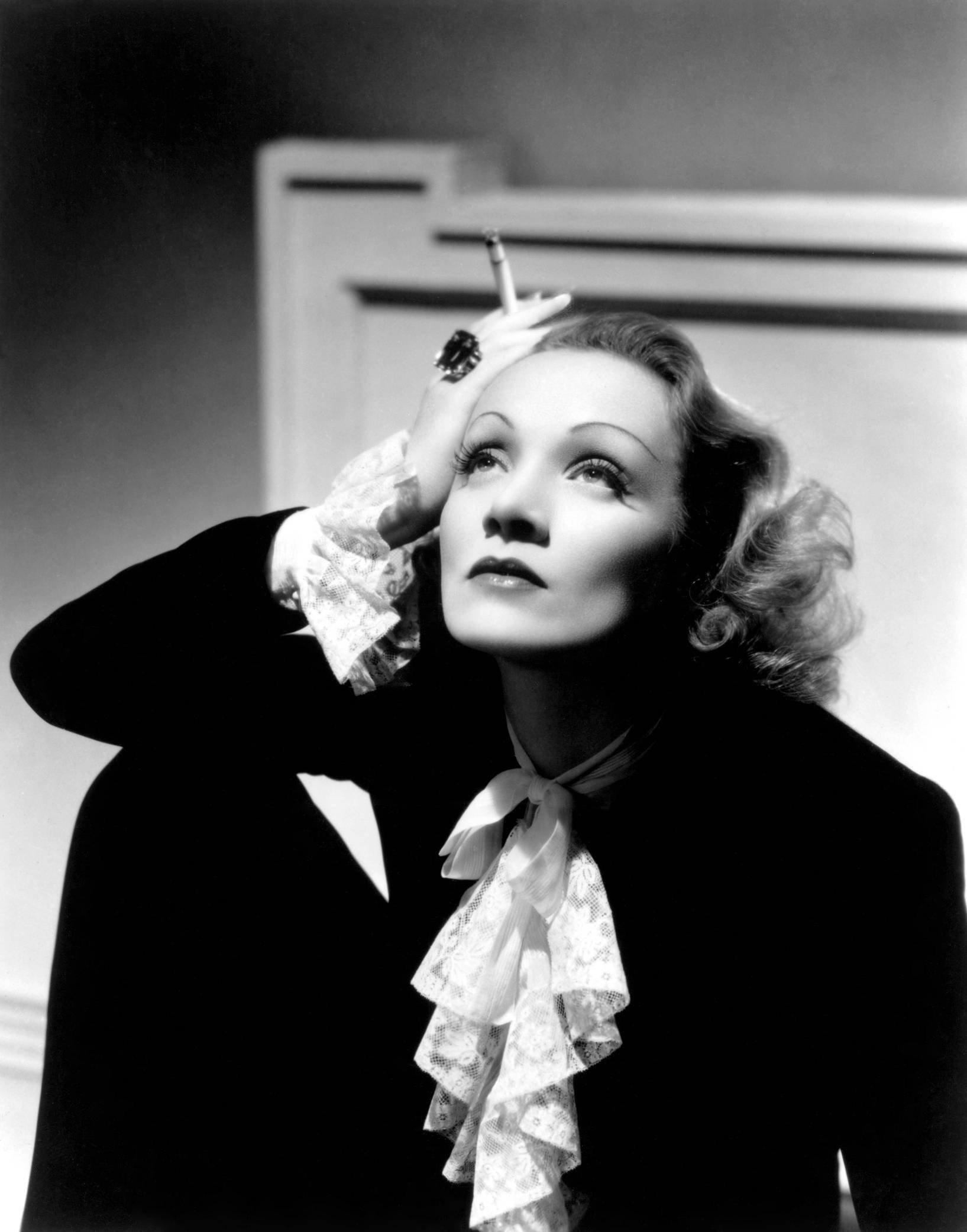 Marlene Dietrich, black suit, lace cuffs, Full HD Phone Wallpaper