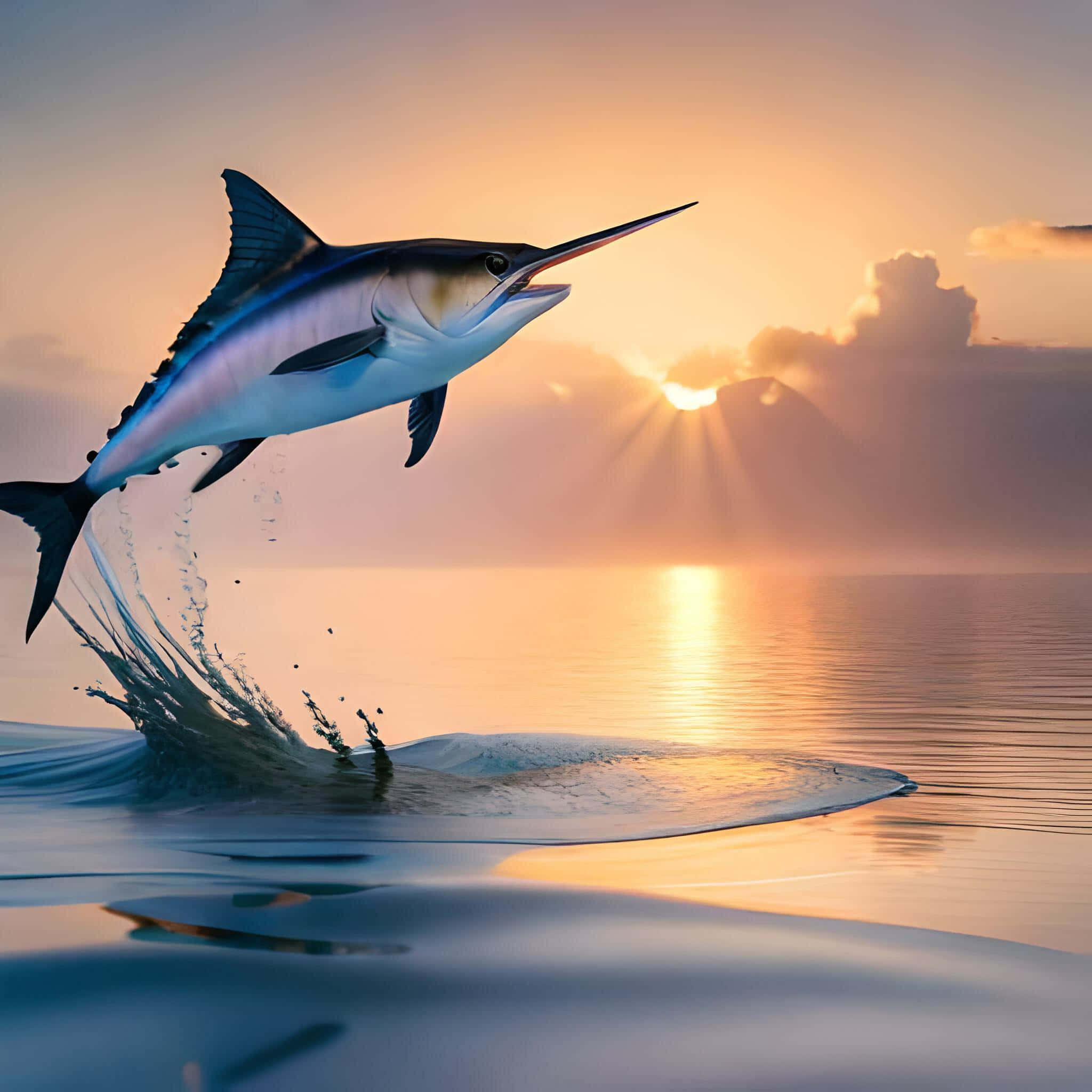 Marlin, leaping, sunset, Full HD Desktop Wallpaper