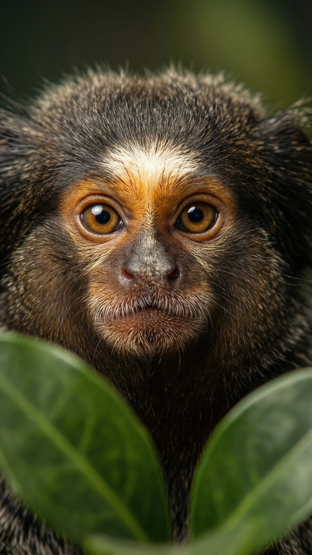marmoset, close-up portrait, leaves, Full HD Phone Wallpaper