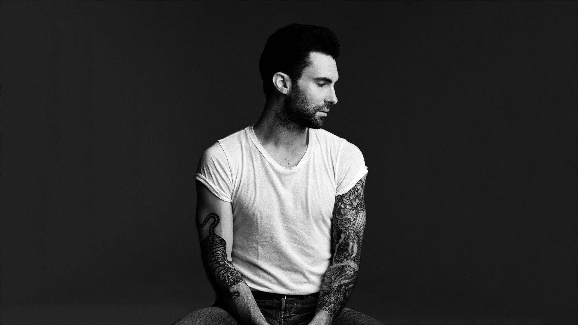 Maroon 5, black background, white shirt, Full HD Desktop Wallpaper