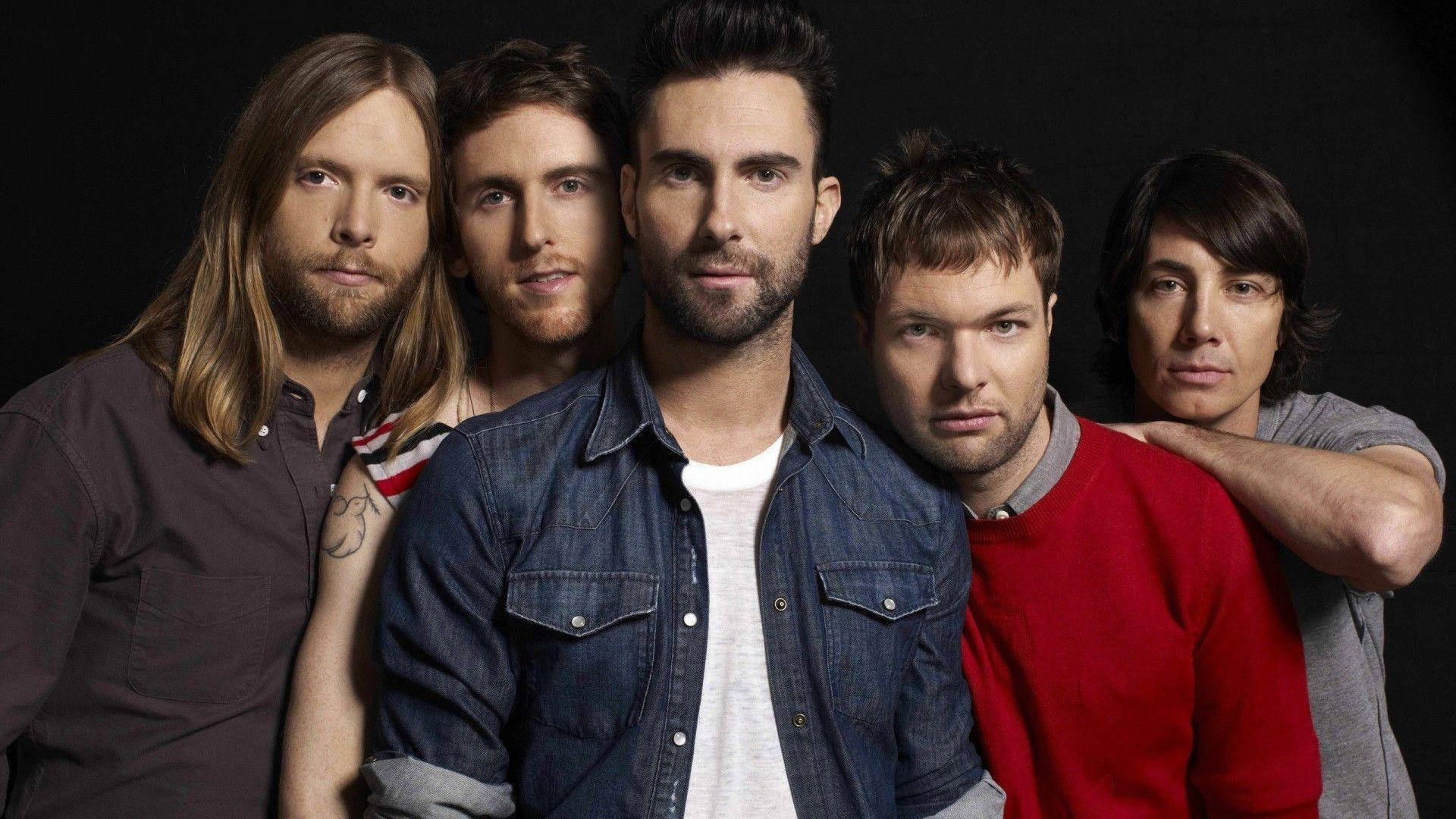 Maroon 5, black background, denim, Full HD Desktop Wallpaper