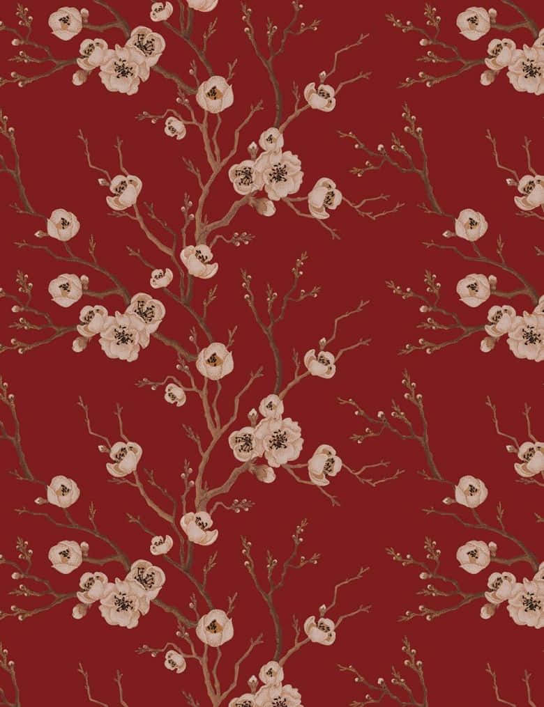 maroon aesthetic, crimson background, repeating floral pattern, SD Phone Wallpaper