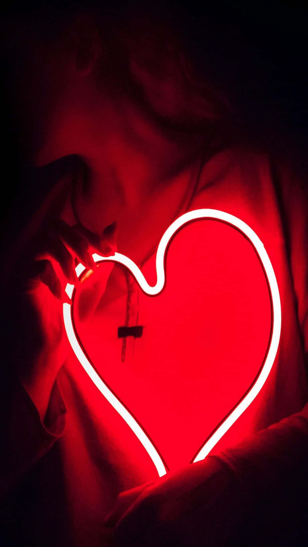 maroon aesthetic, glowing red neon heart, dark background, Full HD Phone Wallpaper