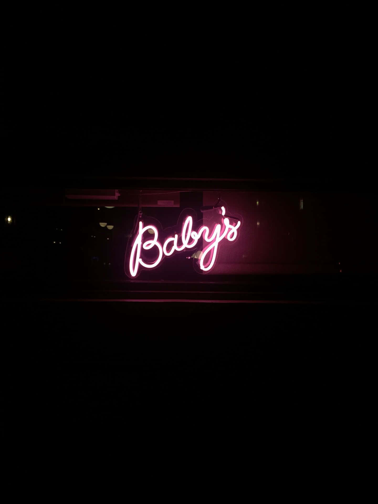 Baby's, pink neon sign, dark night scene, Full HD Phone Wallpaper