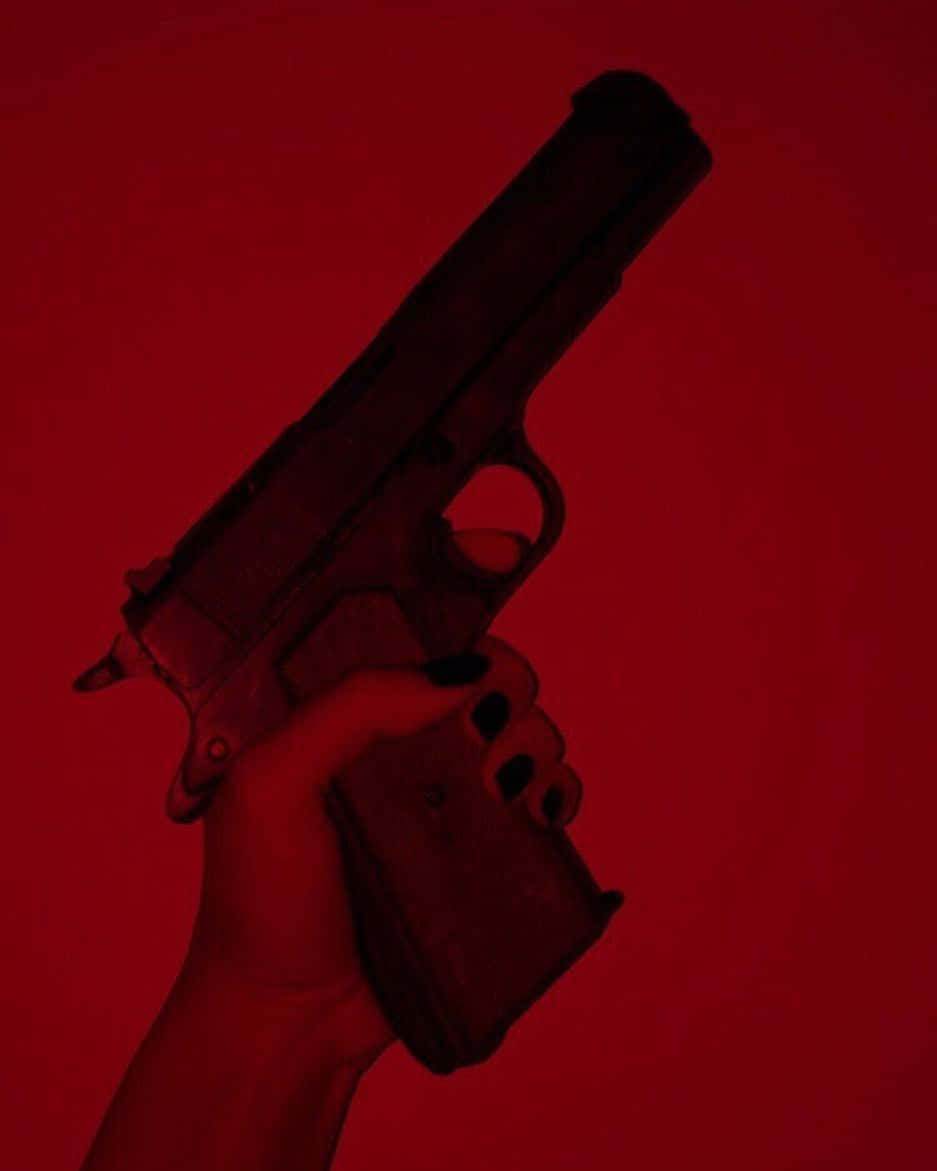 Maroon Aesthetic, handgun, black nail polish, SD Phone Wallpaper