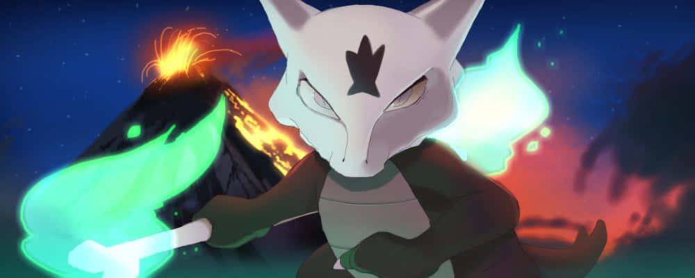 Marowak, volcano, glowing green, SD Desktop Wallpaper