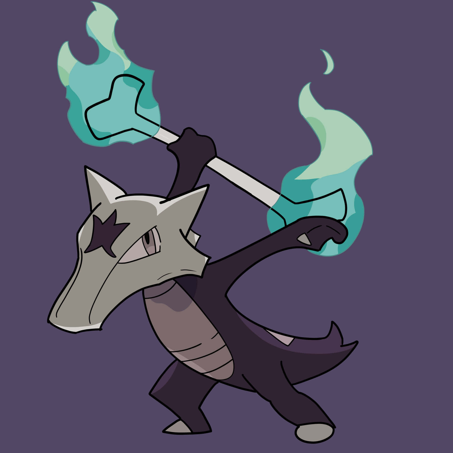 Marowak, lightning rod, glowing blue, Full HD Desktop Wallpaper