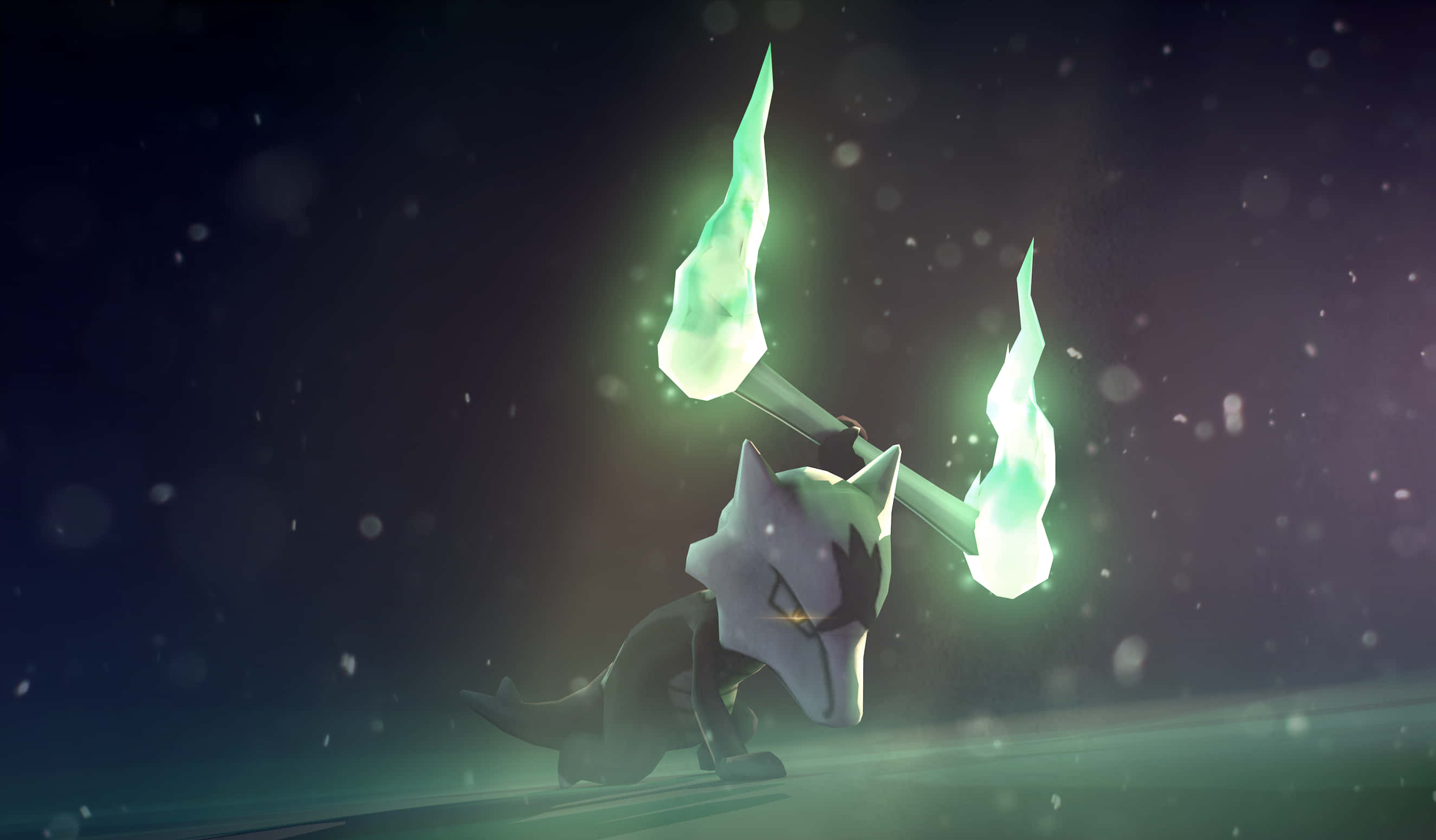 Marowak, glowing green, fiery horns, 2K Desktop Wallpaper