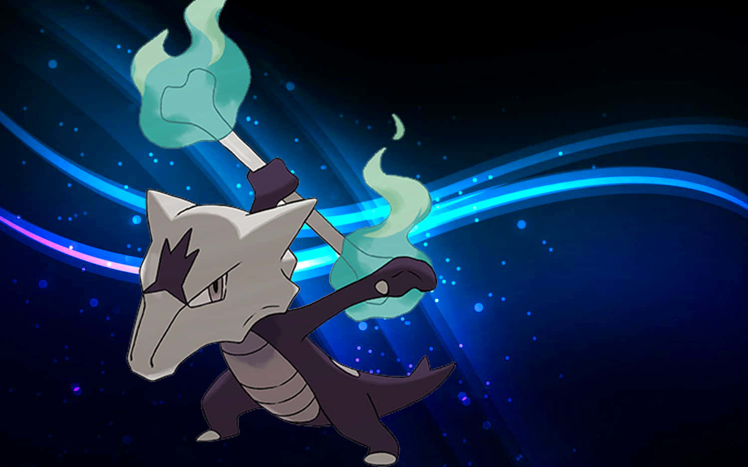 Marowak, blue flame staff, cosmic starry background, HD Desktop Wallpaper