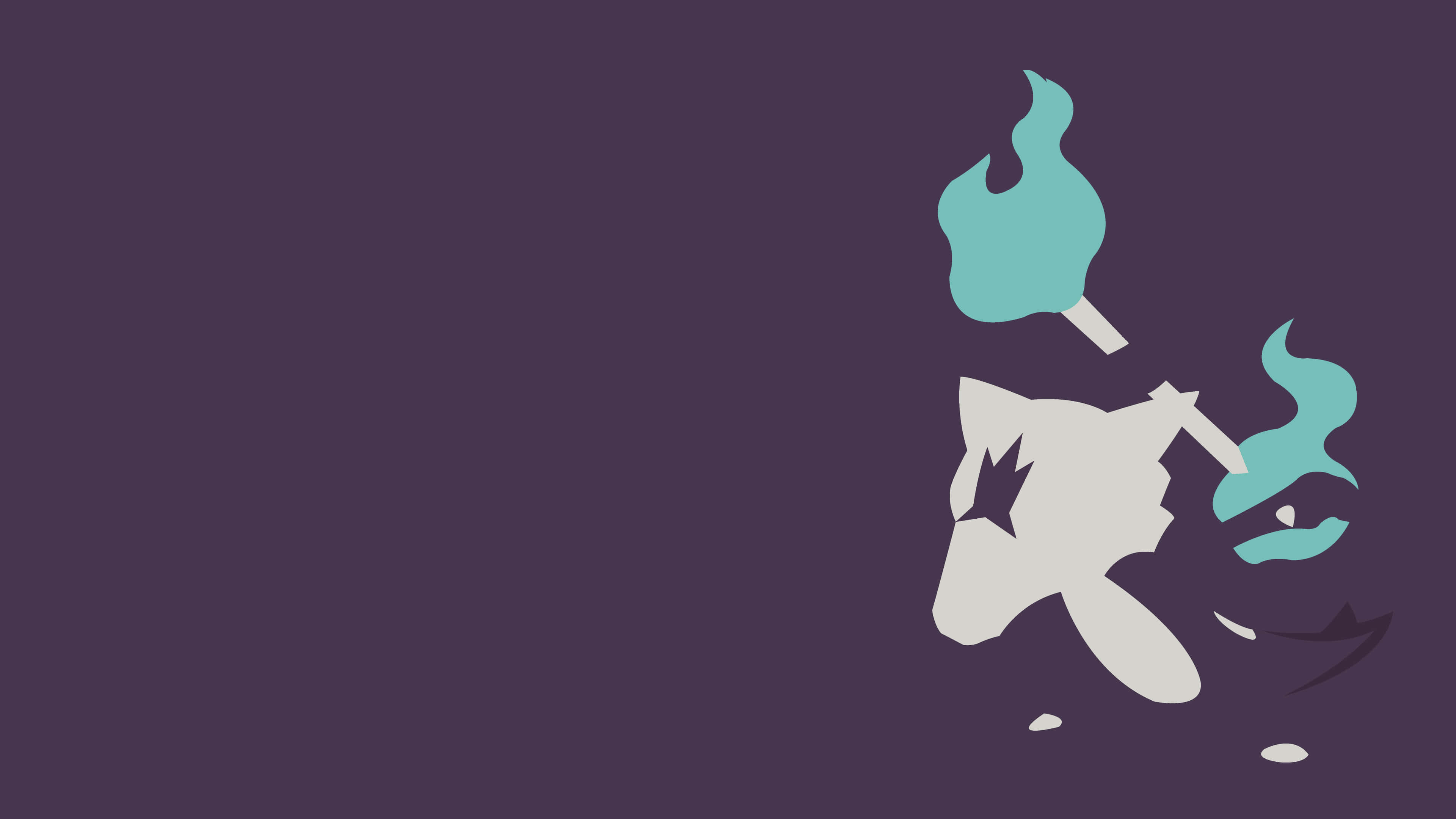 Marowak, teal flame-like appendages, deep purple background, 4K Desktop Wallpaper