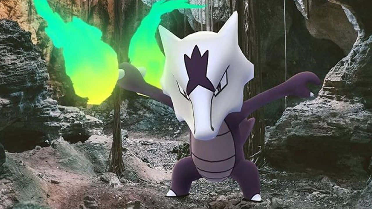 Marowak, purple and white, rocky cave, HD Desktop Wallpaper