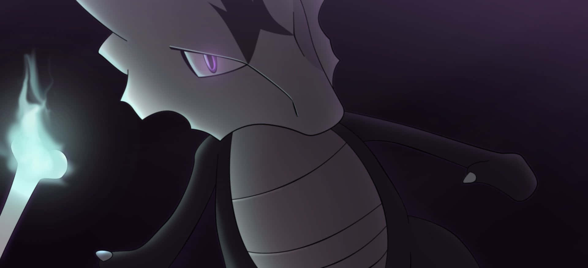Marowak, glowing purple eyes, glowing blue staff, Full HD Desktop Wallpaper