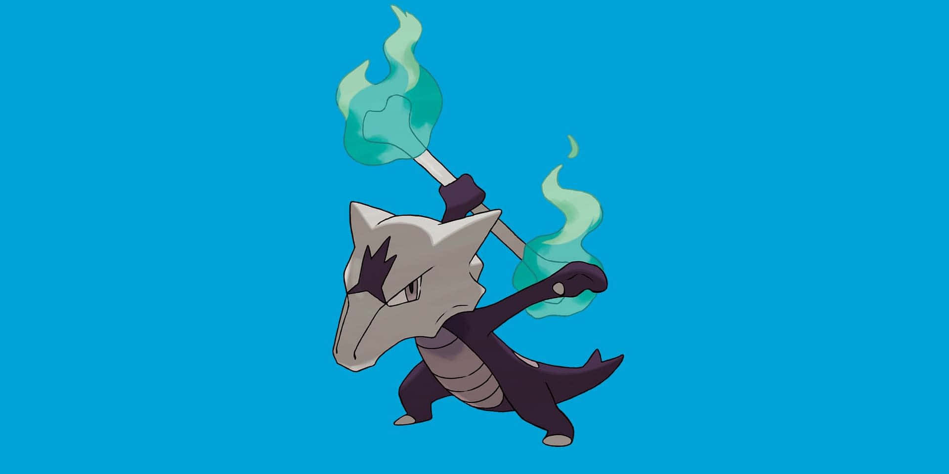 Marowak, flaming torch, solid blue background, Full HD Desktop Wallpaper