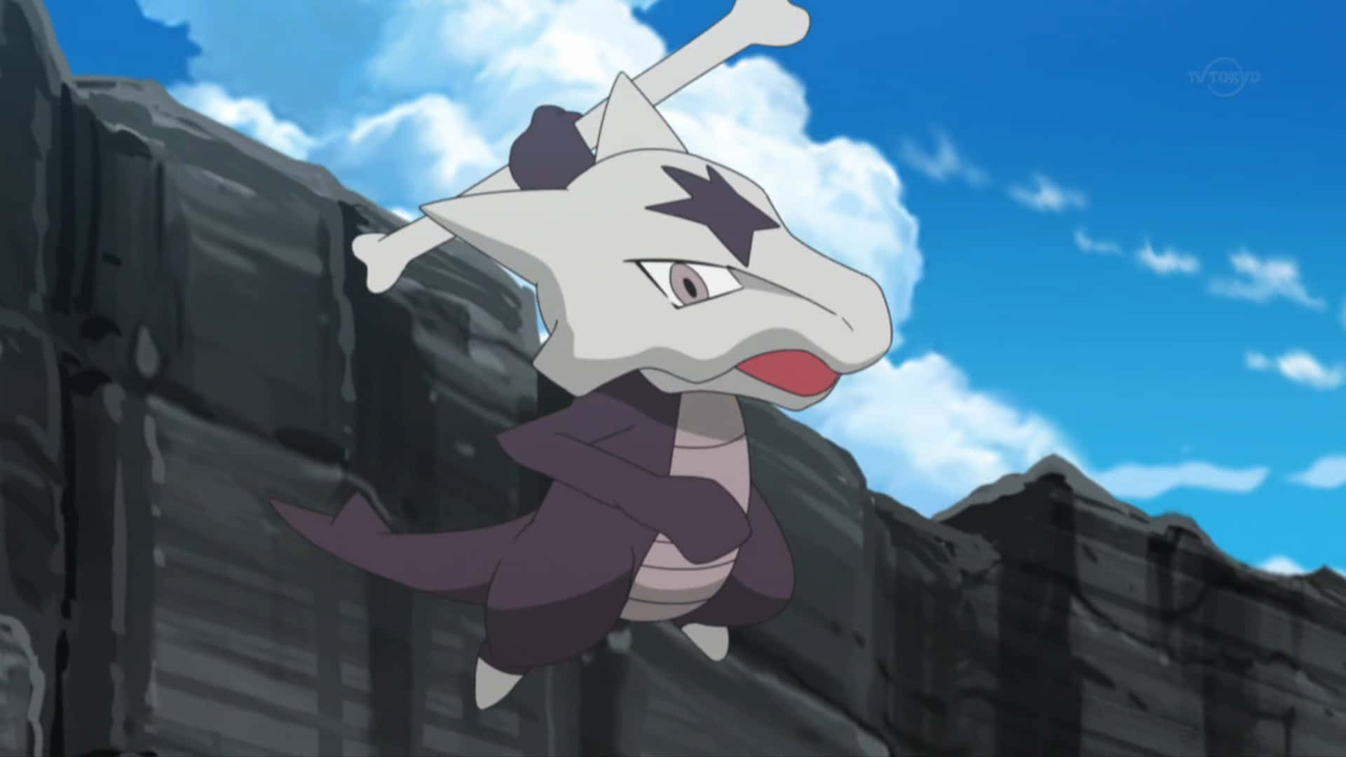 Marowak, white skull-headed, purple cloak, Full HD Desktop Wallpaper