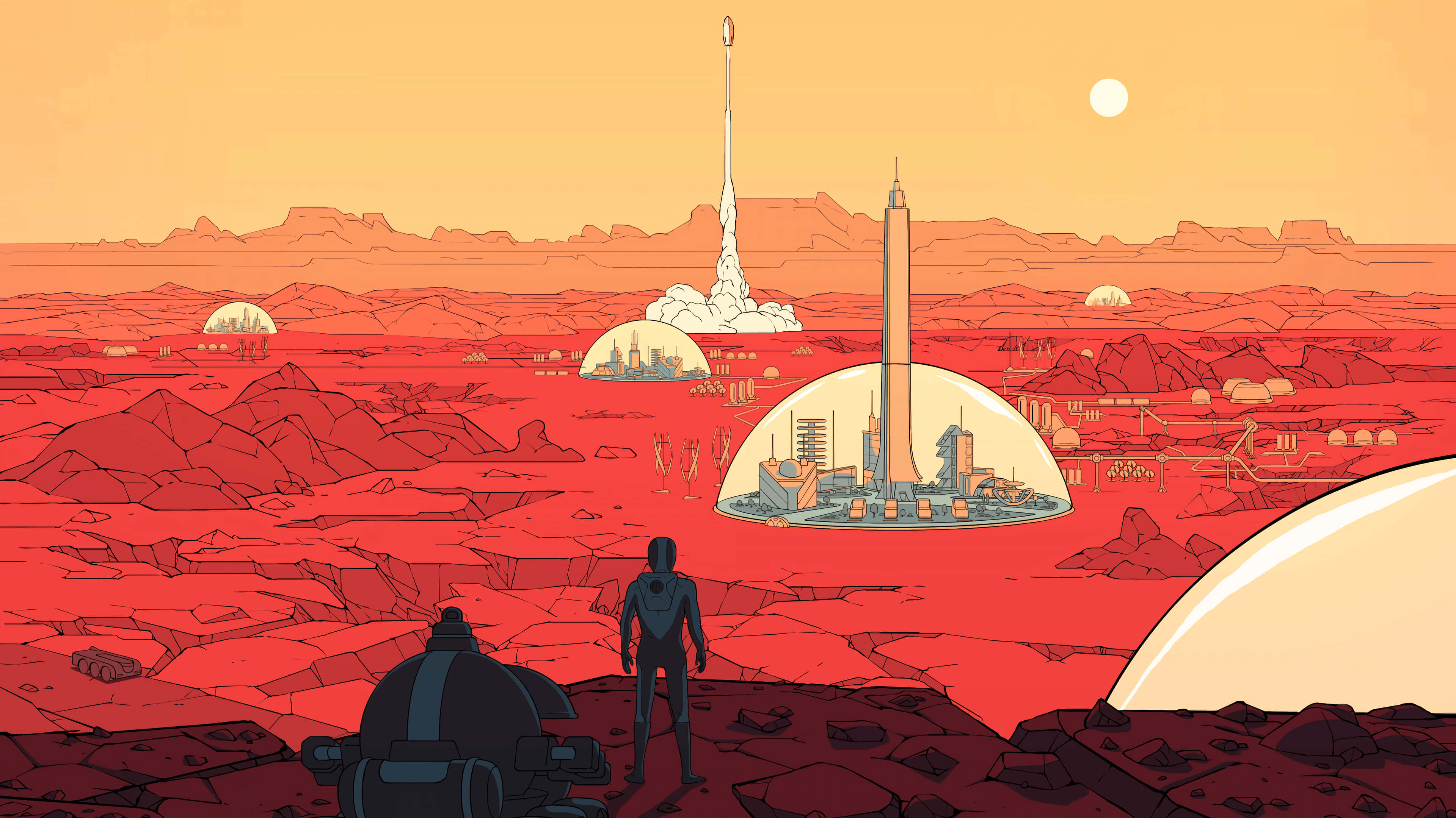 Mars, astronaut, rocket launch, 4K Desktop Wallpaper